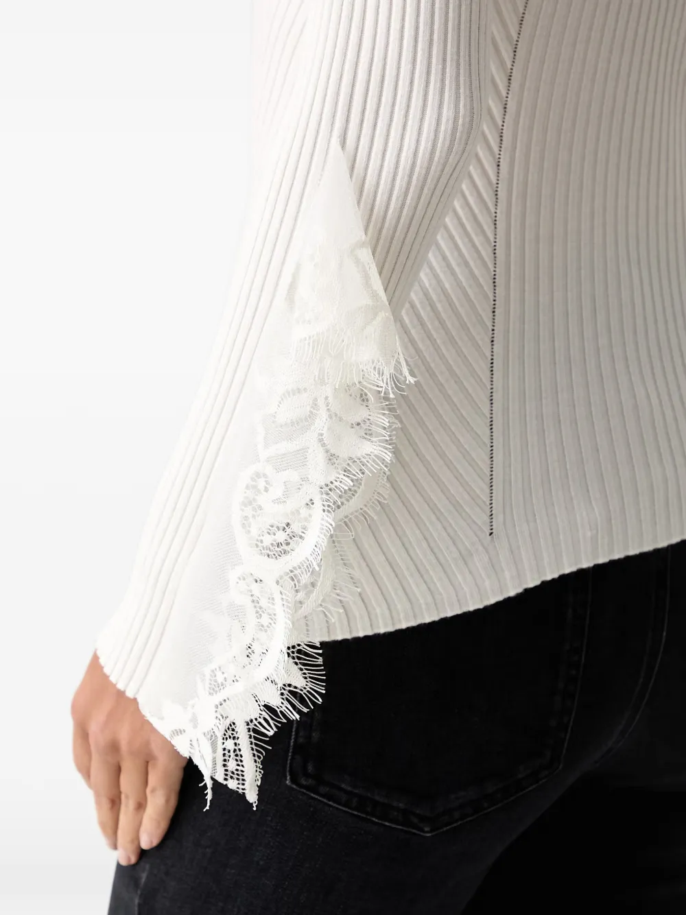 TWINSET Geribbelde trui met kanten afwerking Wit