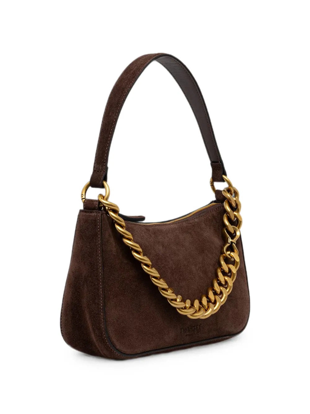 TWINSET Suède schoudertas met schakelketting Bruin