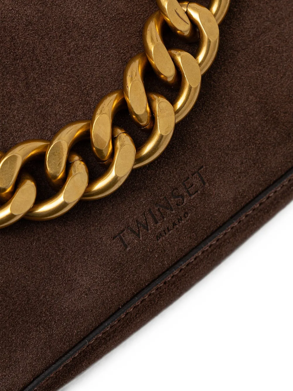 TWINSET Suède schoudertas met schakelketting Bruin