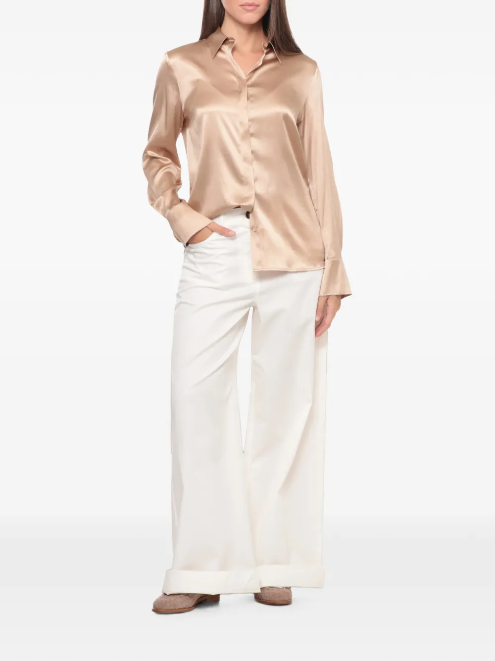 Peserico Blouse met satijnen afwerking Beige