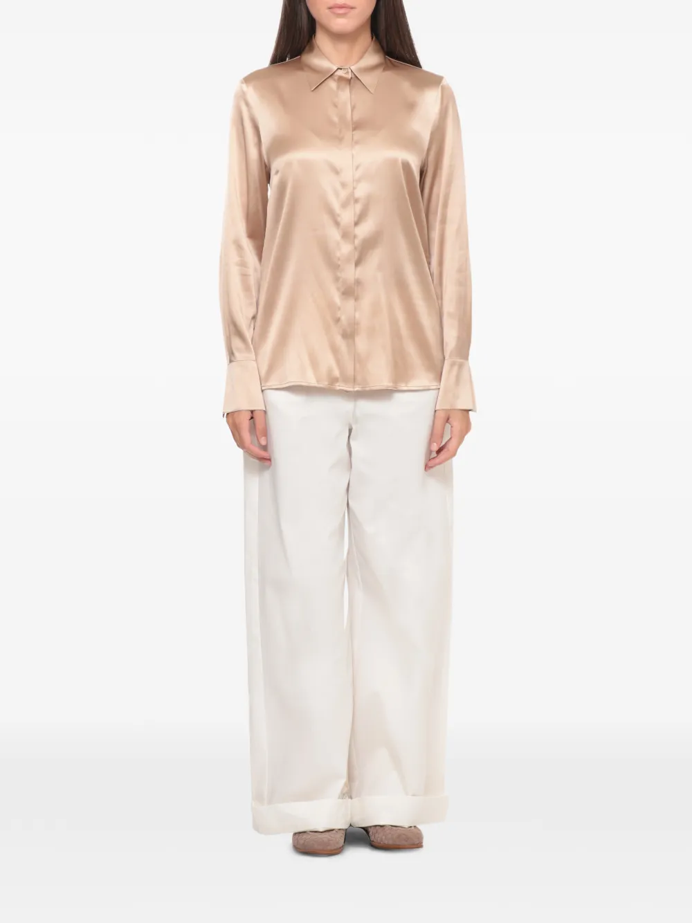 Peserico Blouse met satijnen afwerking Beige
