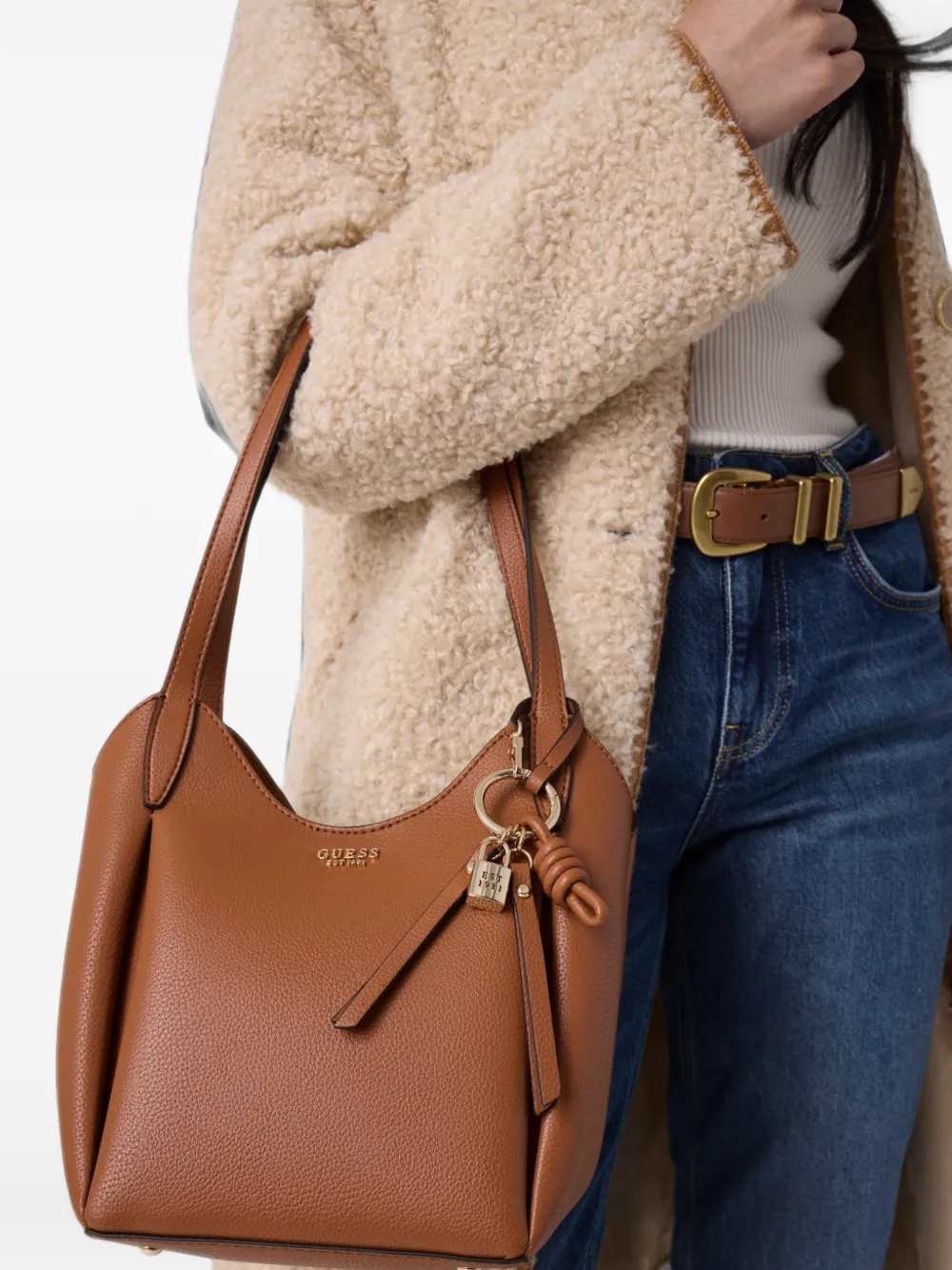GUESS USA Melody bewerkte schoudertas met logoplakkaat Bruin