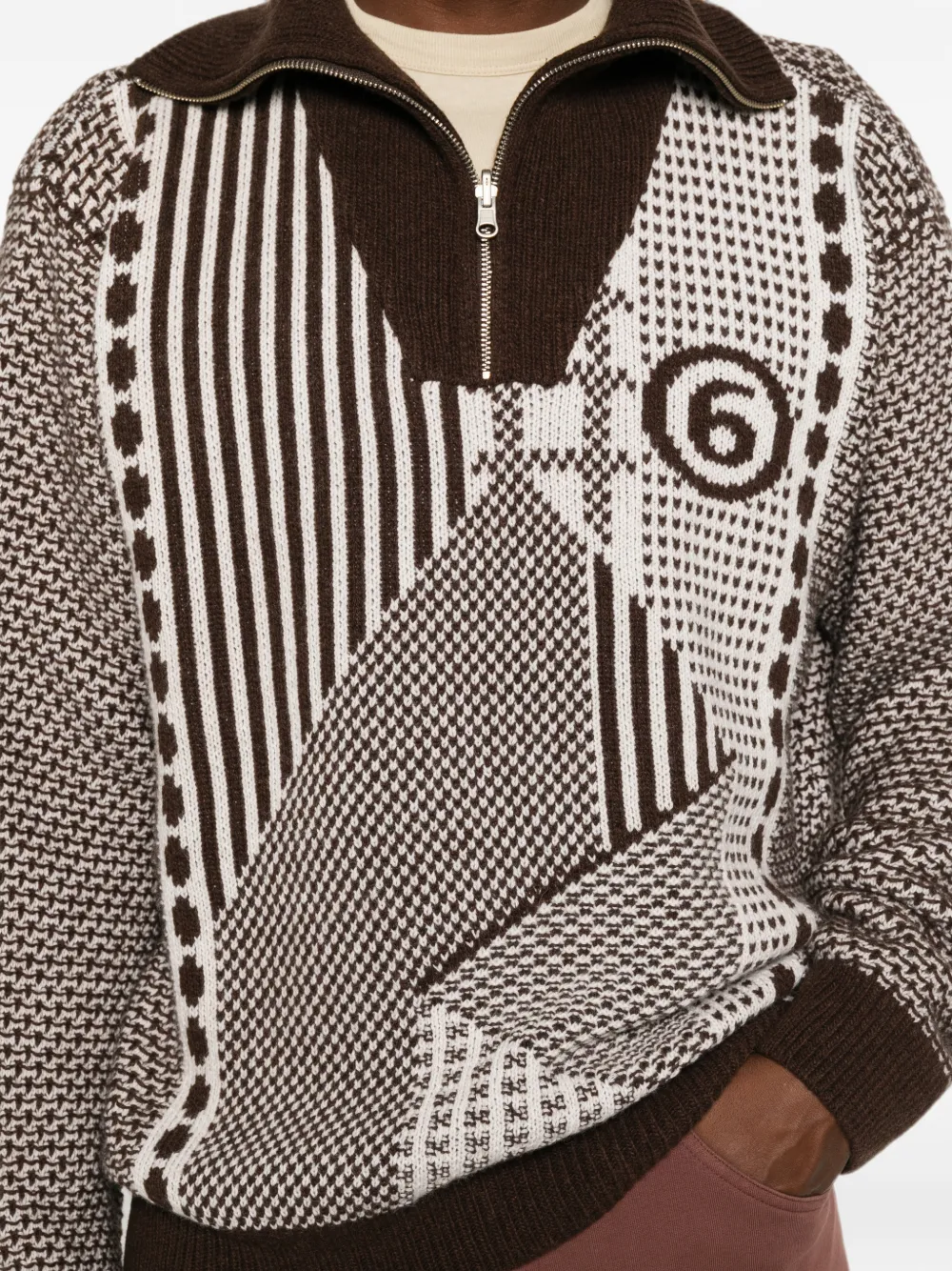 MM6 Maison Margiela Trui met kwartrits en patchwork Bruin