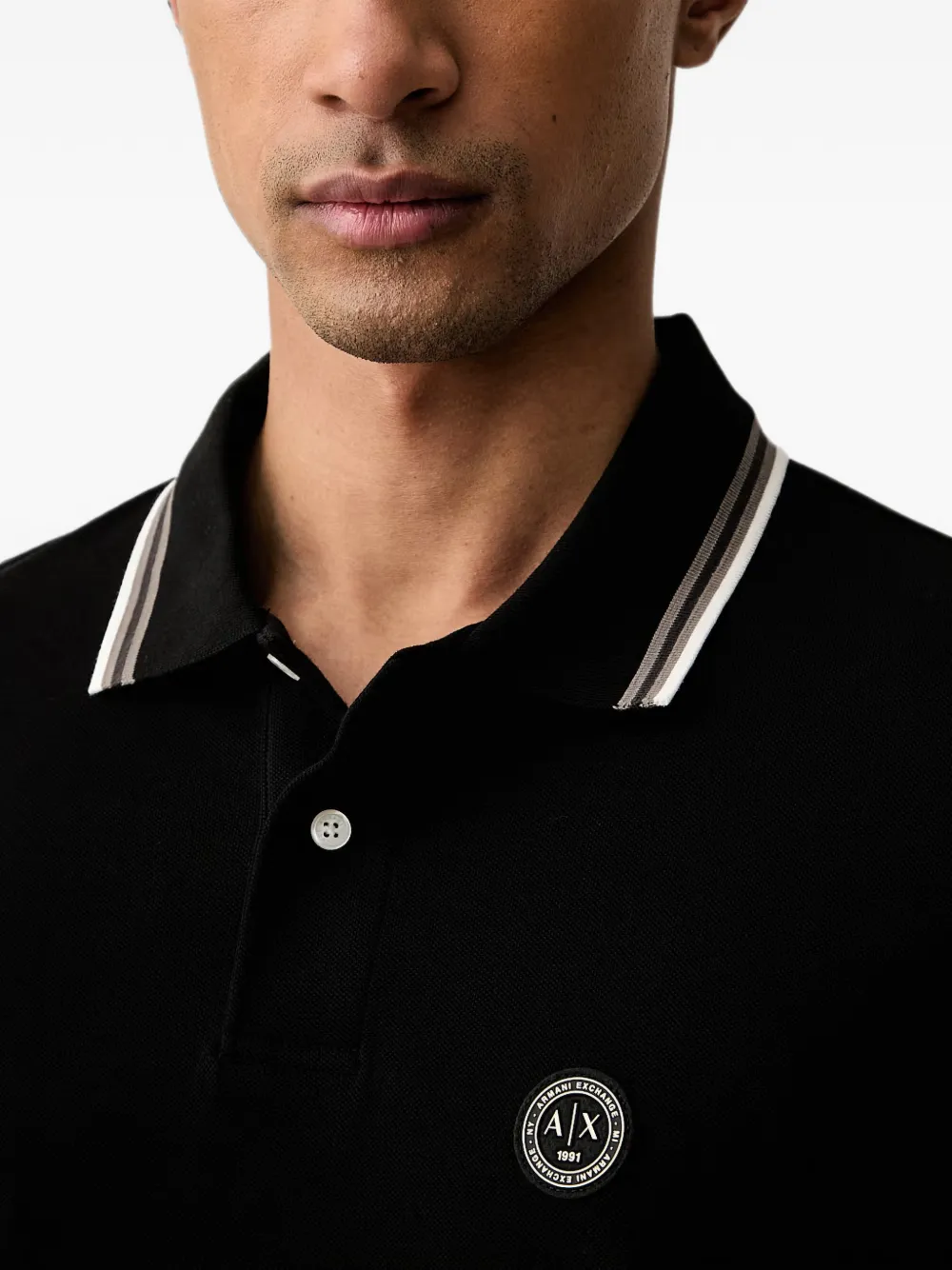 Armani Exchange Poloshirt met logopatch en gestreepte afwerking Zwart