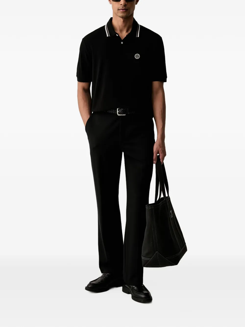 Armani Exchange Poloshirt met logopatch en gestreepte afwerking Zwart