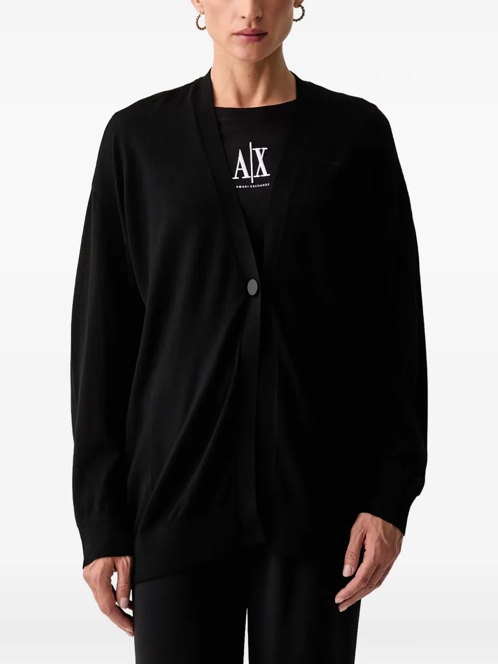 Armani Exchange V-neck Logo-embroidered Cardigan In Black