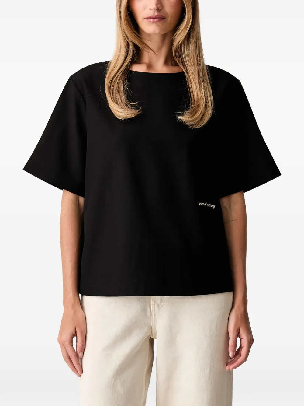 Armani Exchange logo-embroidered zip-fastening top - Schwarz