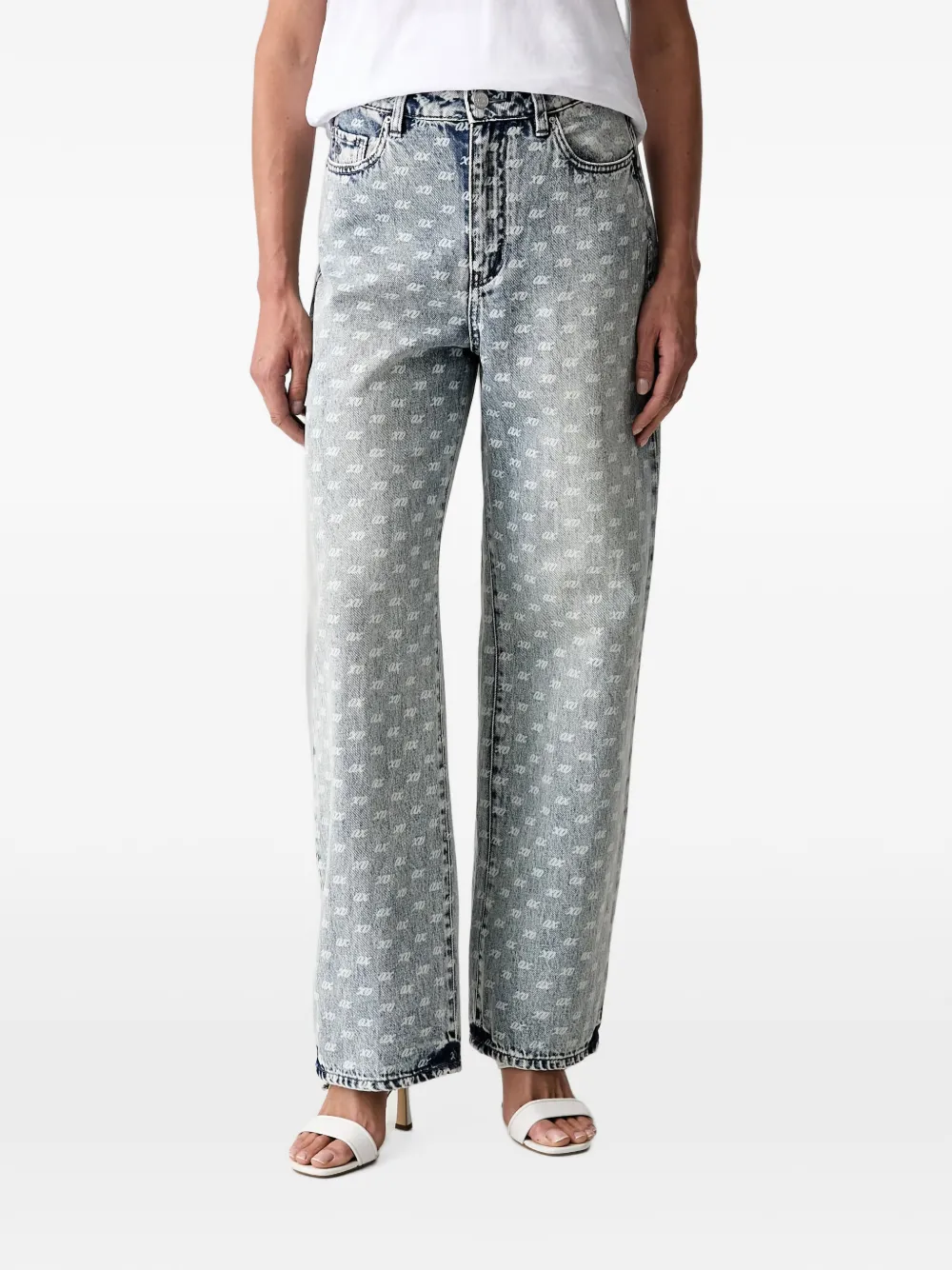 Armani Exchange monogram-print acid-wash jeans - Blu