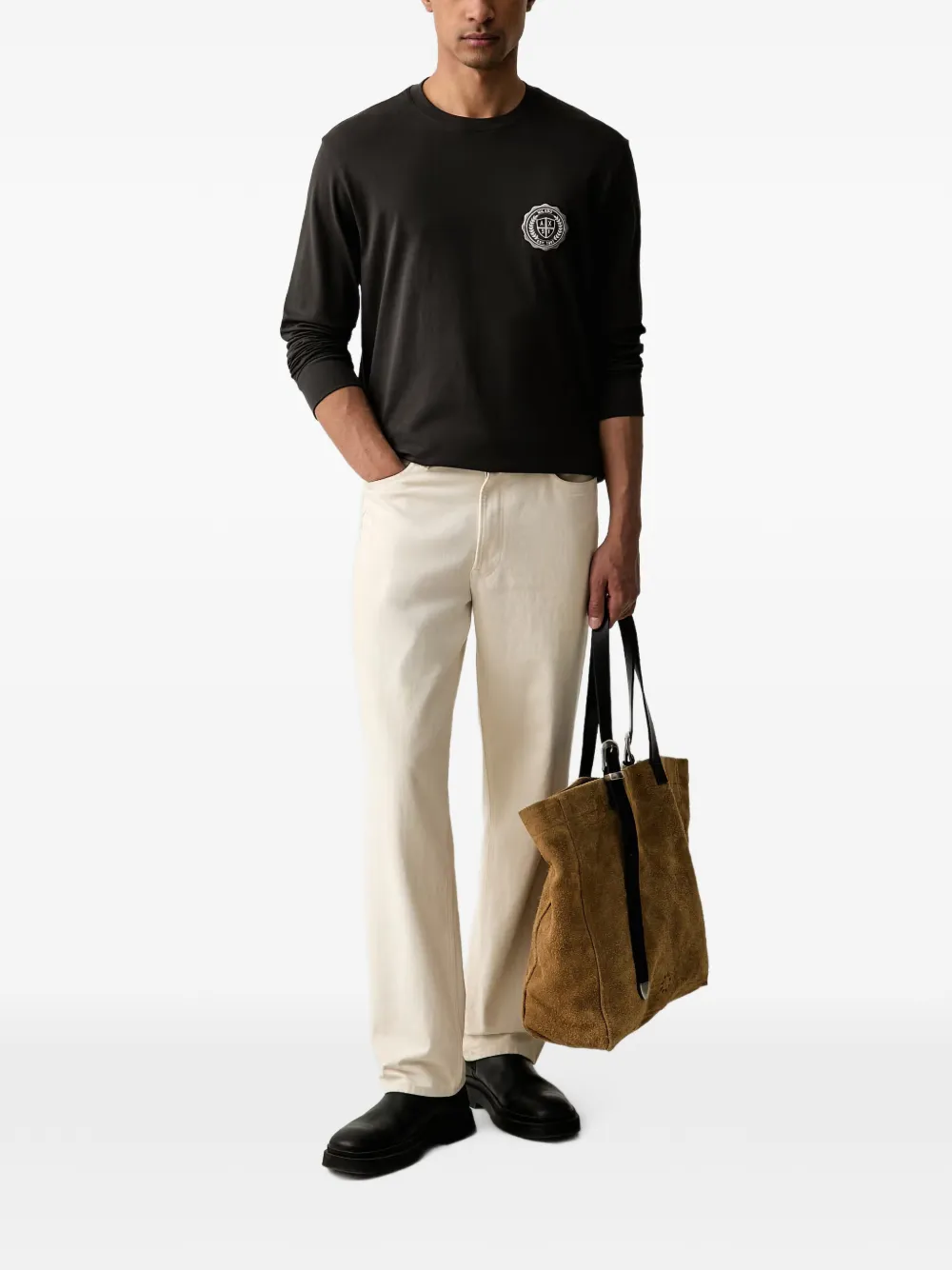 Armani Exchange Katoenen T-shirt met lange mouwen Grijs