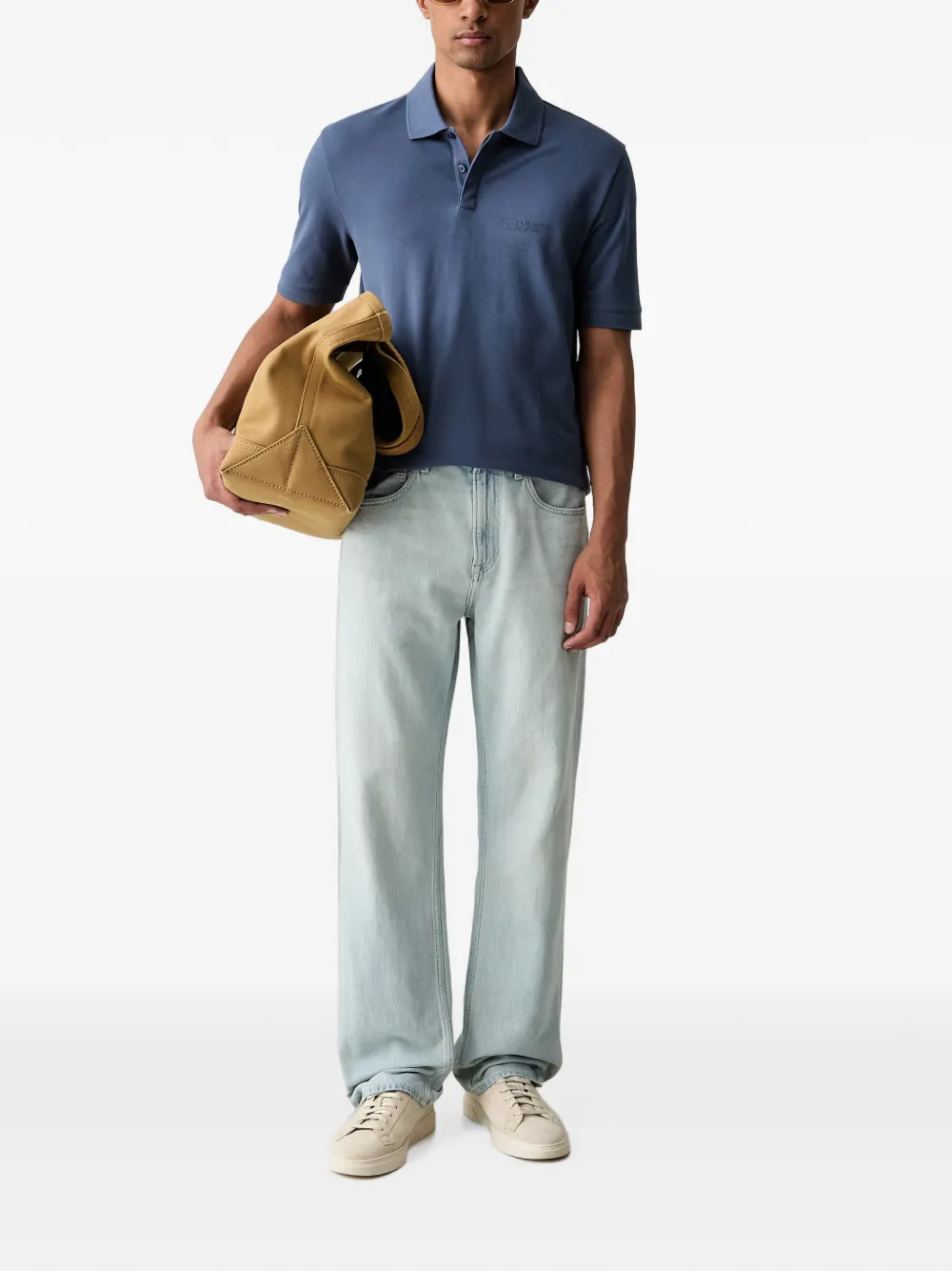 Armani Exchange Piqué poloshirt met geborduurd logo Blauw
