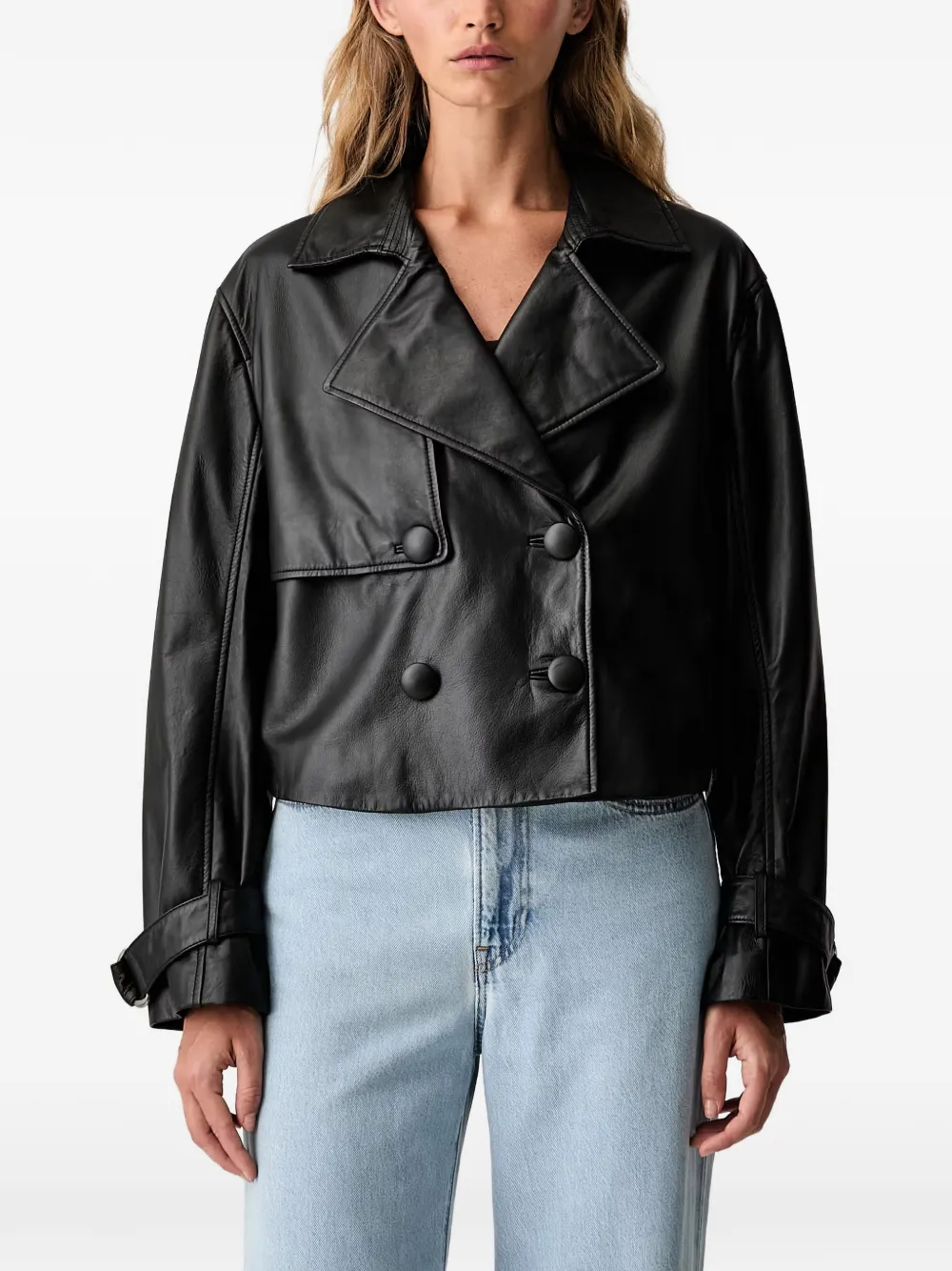 Armani Exchange double-breasted leather jacket - Schwarz