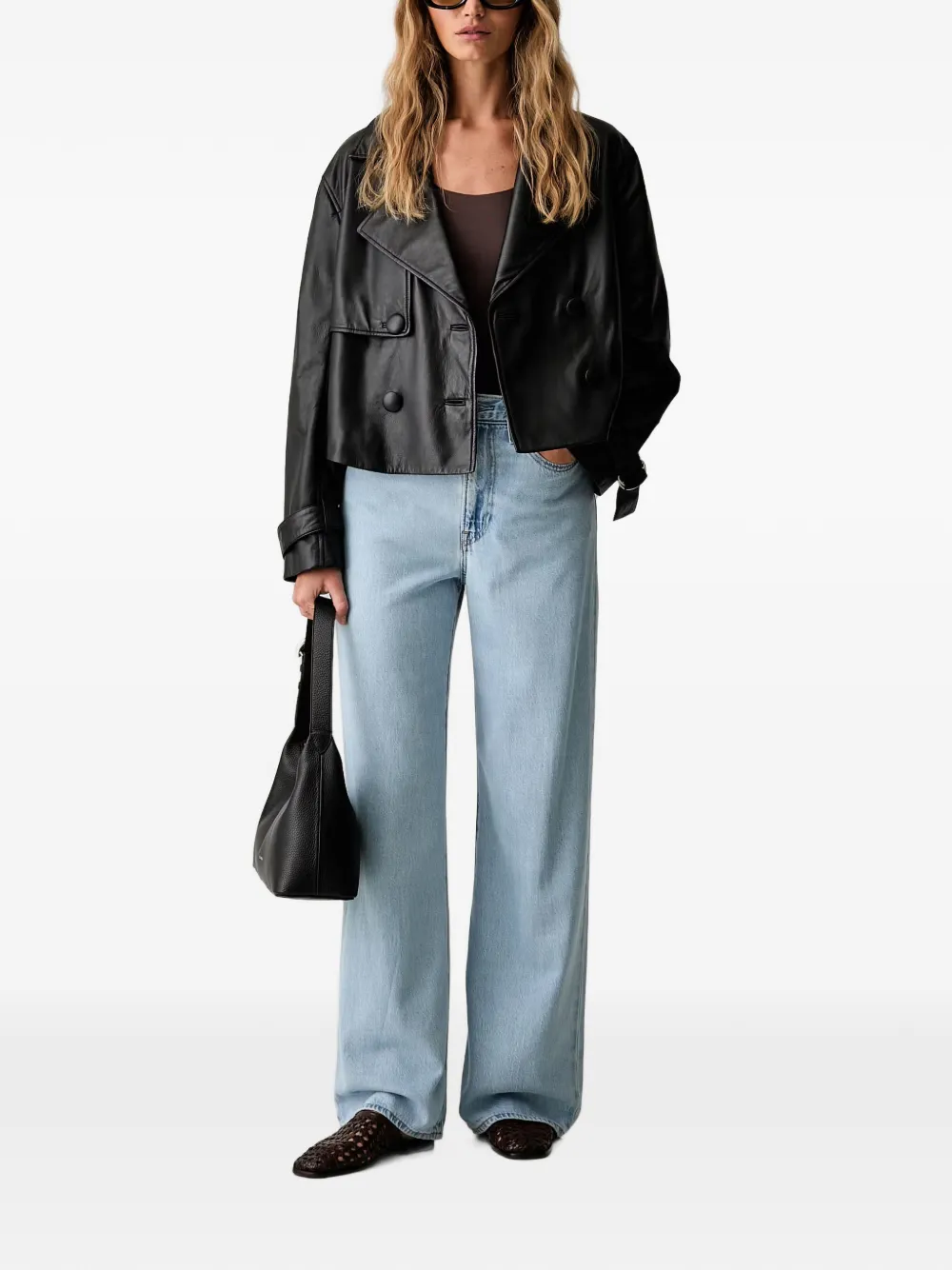 Armani Exchange Leren jack met dubbele rij knopen Zwart