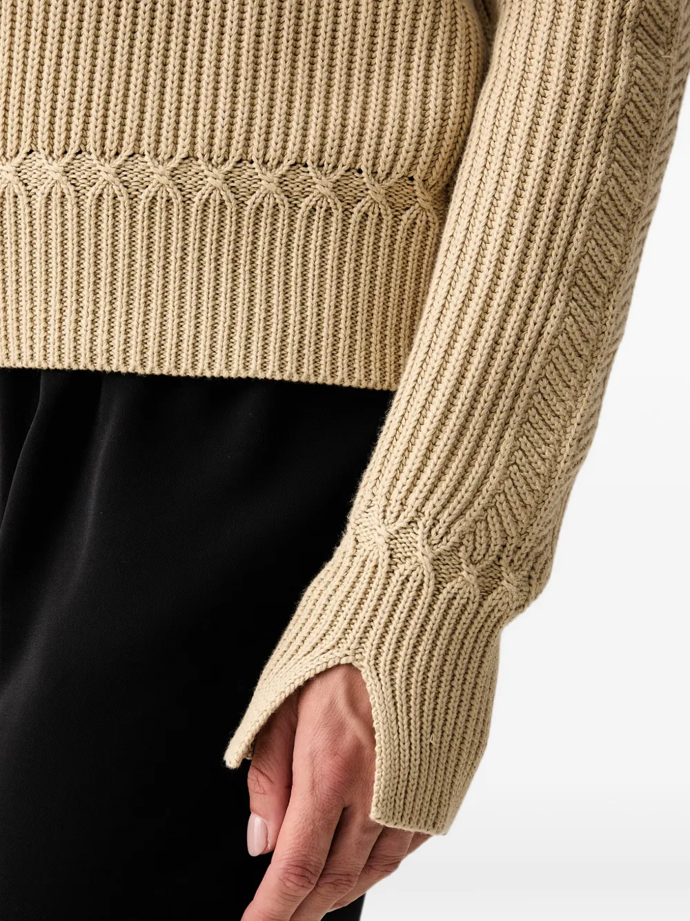 Armani Exchange Ribgebreide trui met gespreide kraag Beige