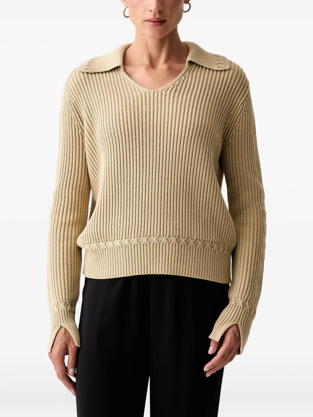 Armani Exchange ribbed-knit spread-collar sweater - Nude