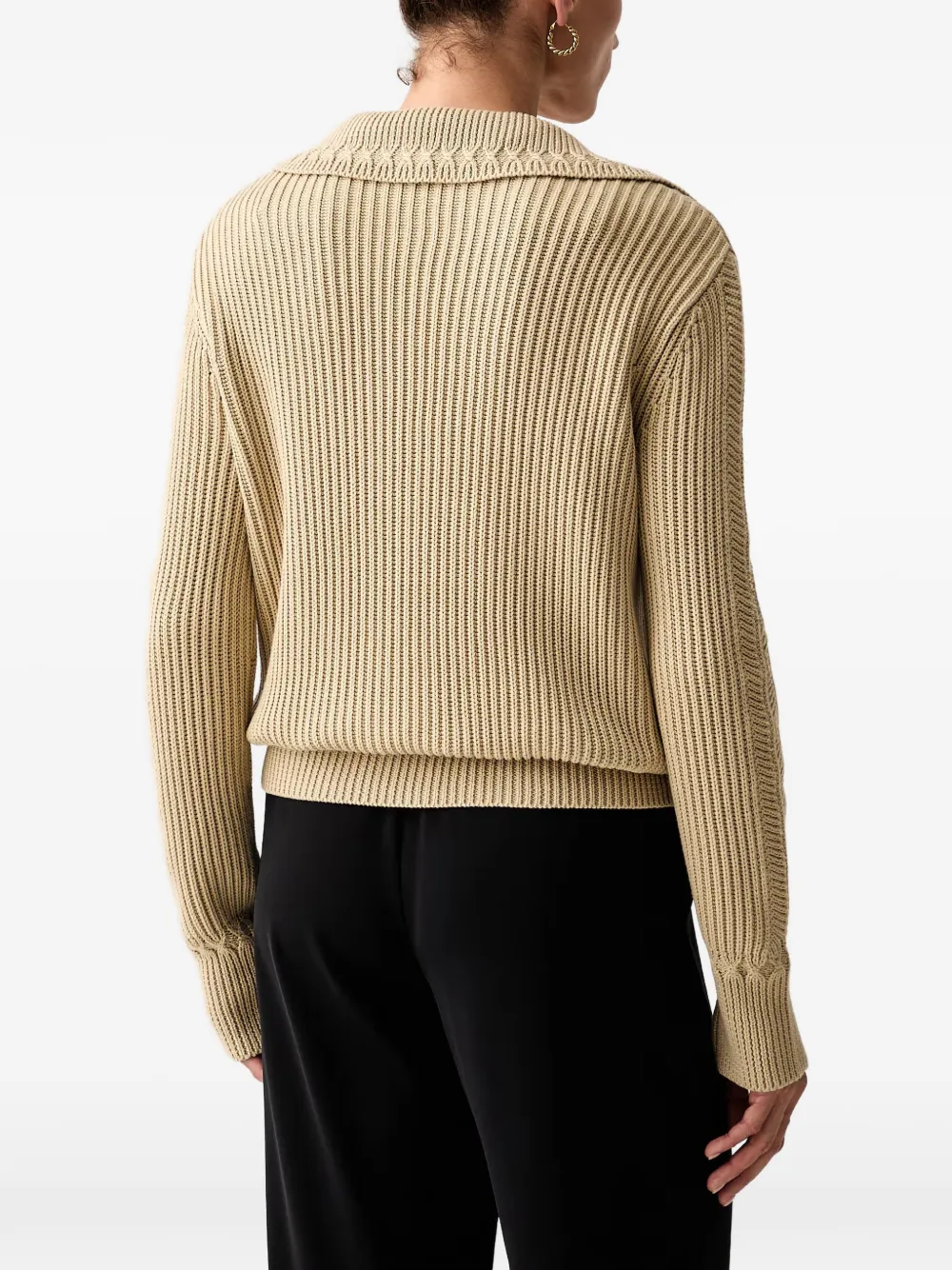 Armani Exchange Ribgebreide trui met gespreide kraag Beige
