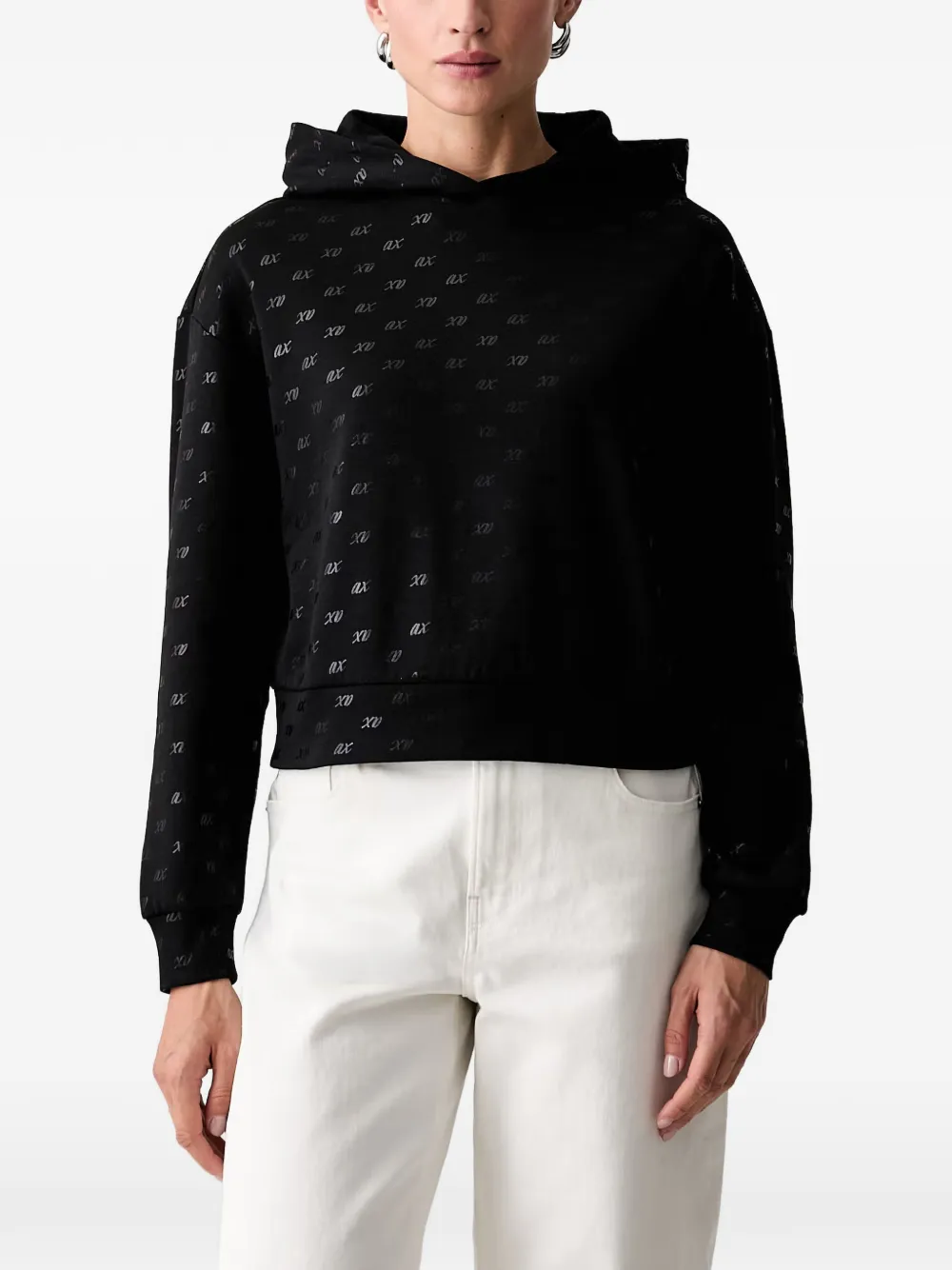 Armani Exchange monogram-pattern hoodie - Schwarz