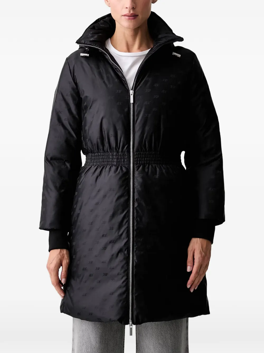 Armani Exchange monogram-pattern hooded coat - Nero