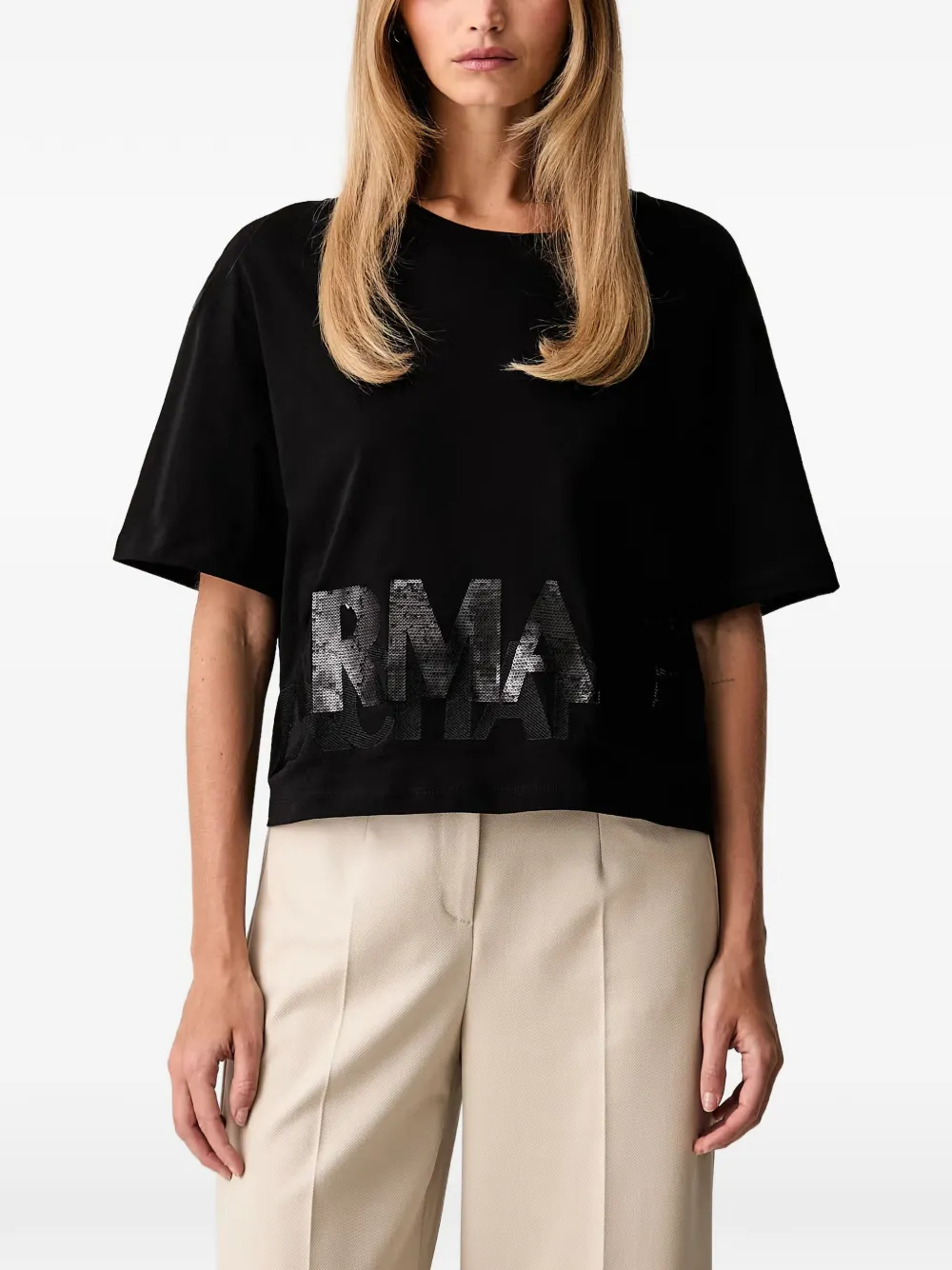 Armani Exchange sequin-logo T-shirt - Nero