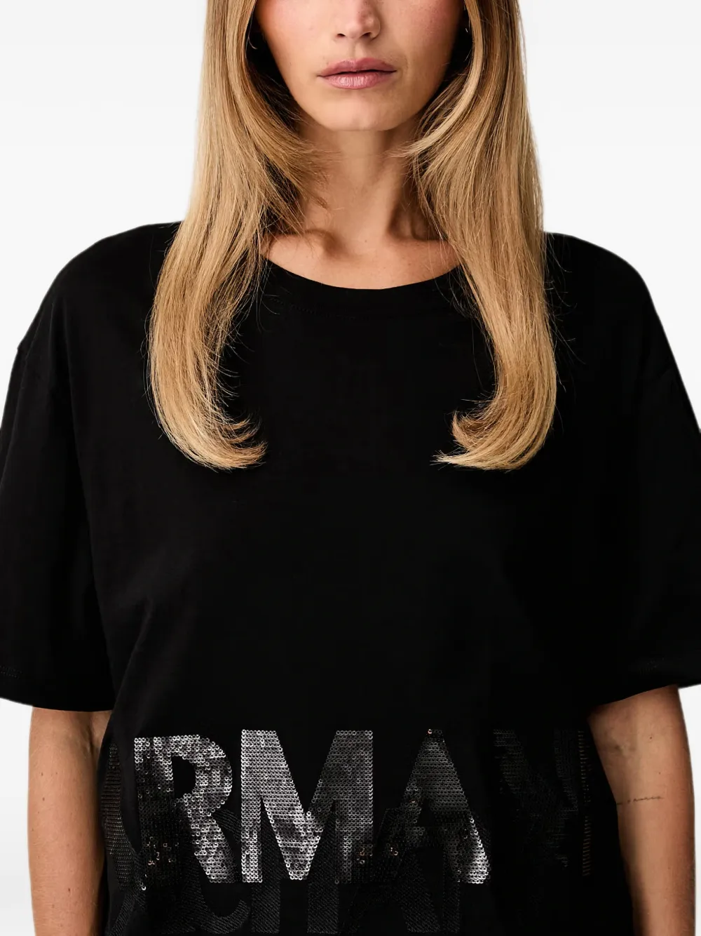 Armani Exchange T-shirt met pailletten logo Zwart