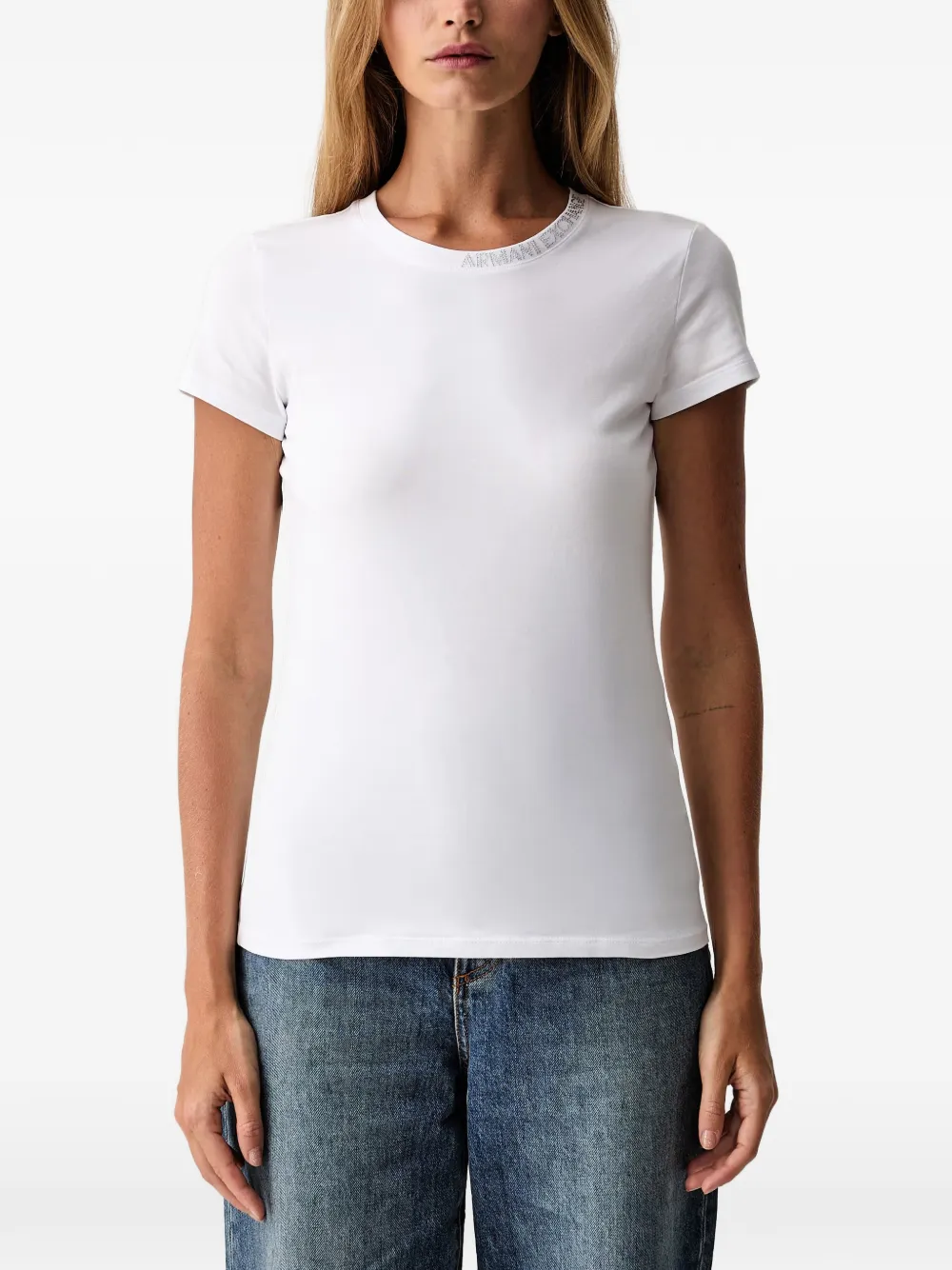 Armani Exchange T-shirt met logo van stras Wit