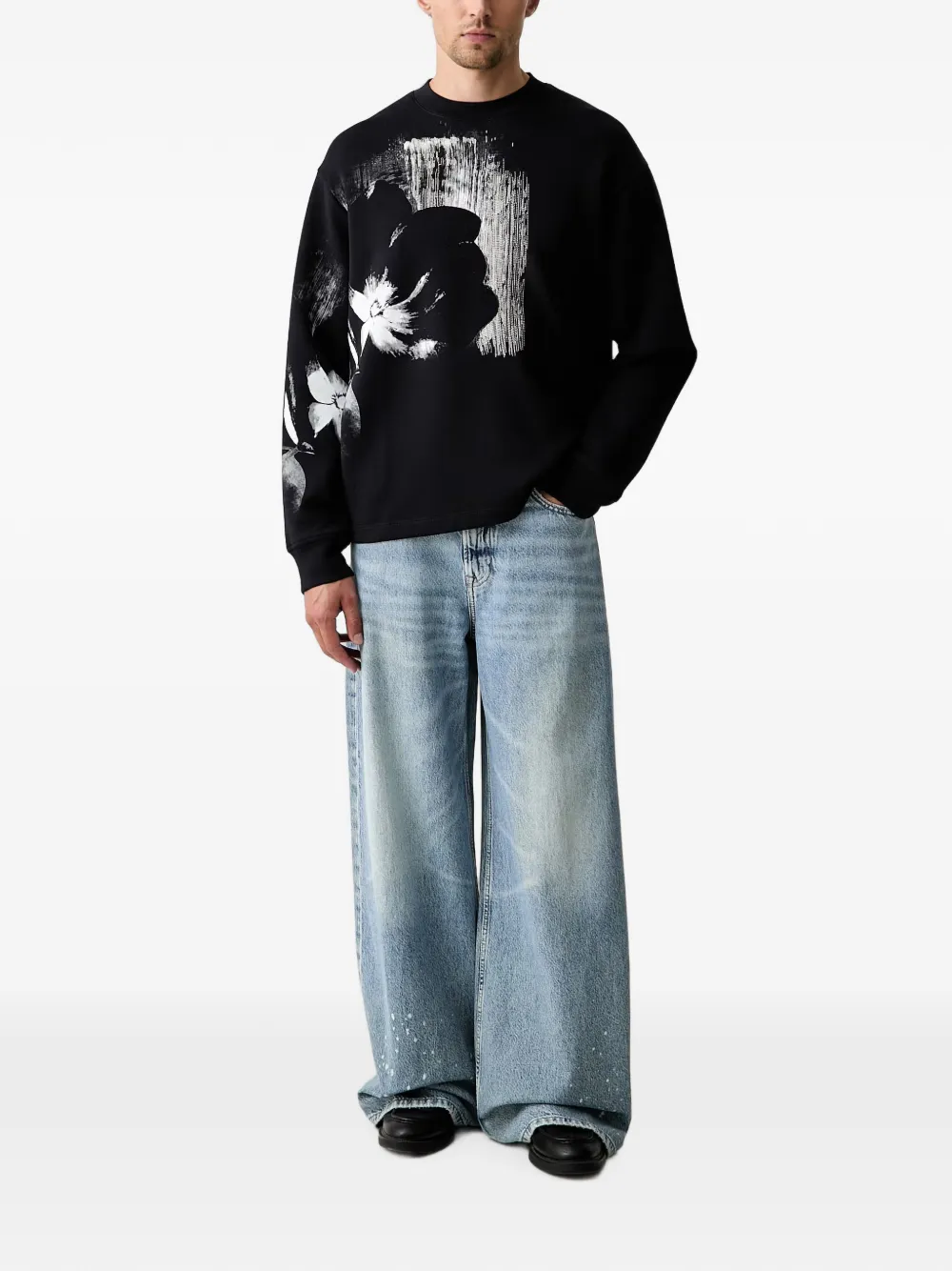 Armani Exchange Sweater met bloemenprint en ronde hals Blauw