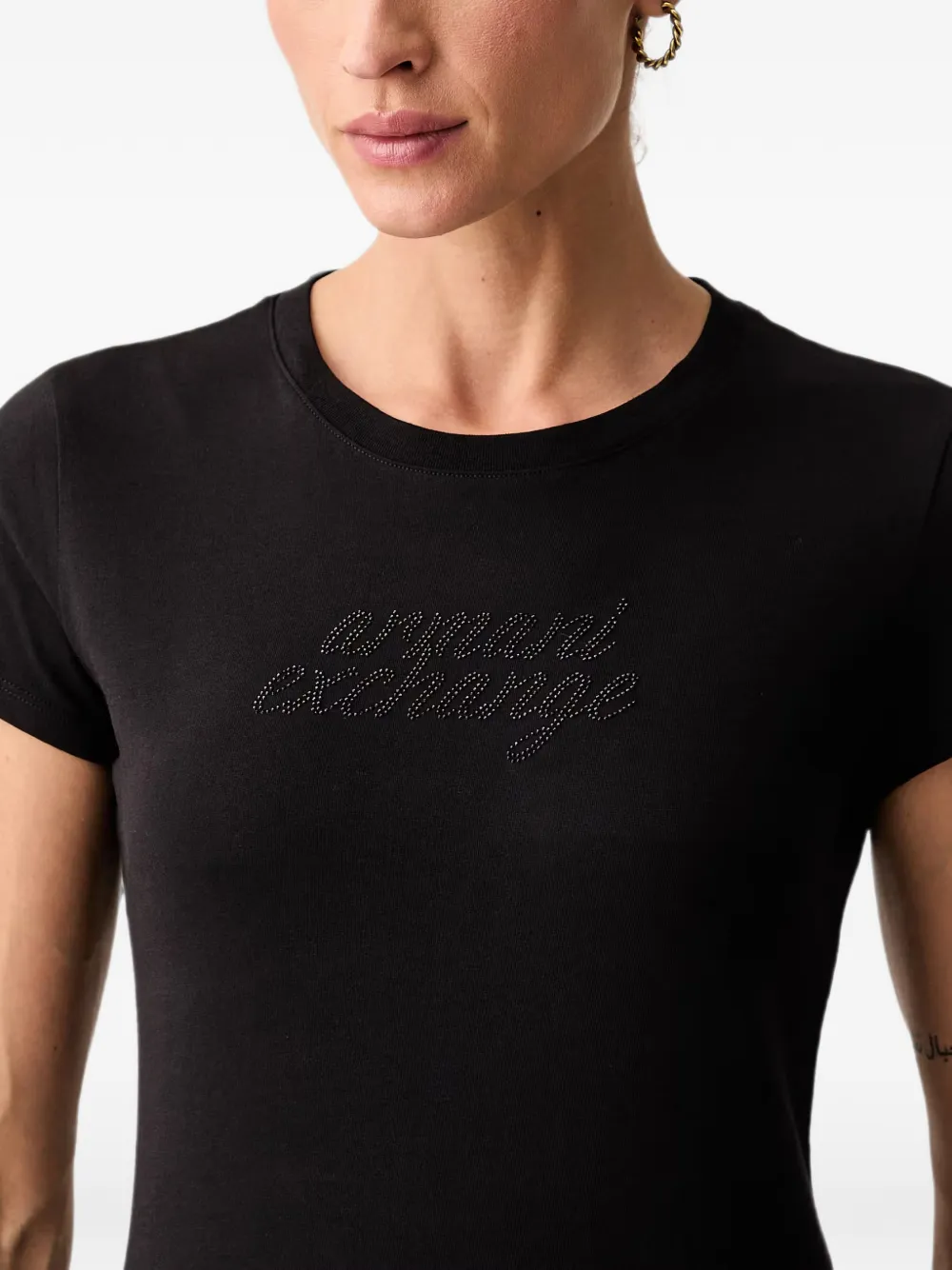 Armani Exchange T-shirt met logo van stras Zwart