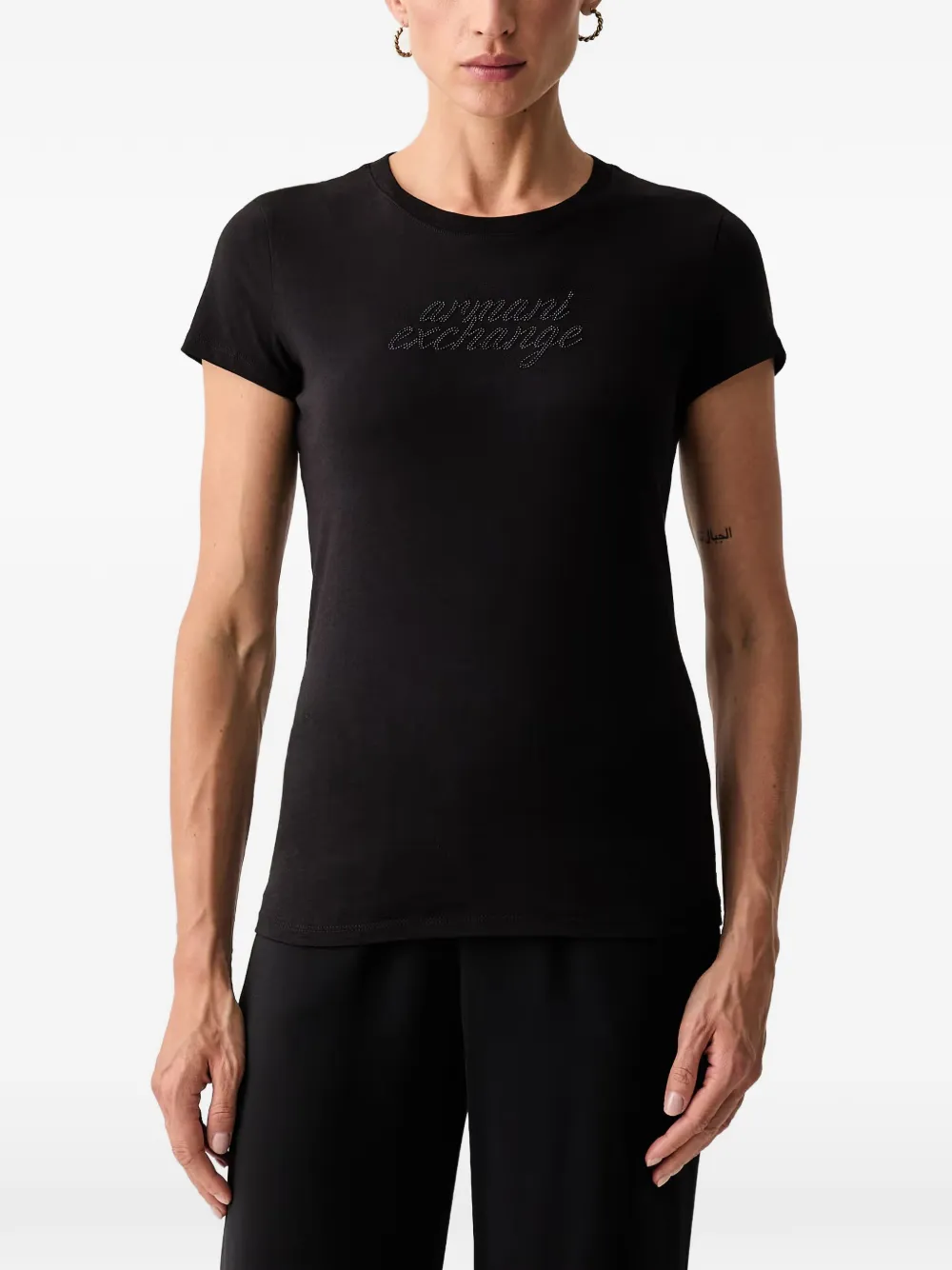 Armani Exchange rhinestone-logo T-shirt - Nero