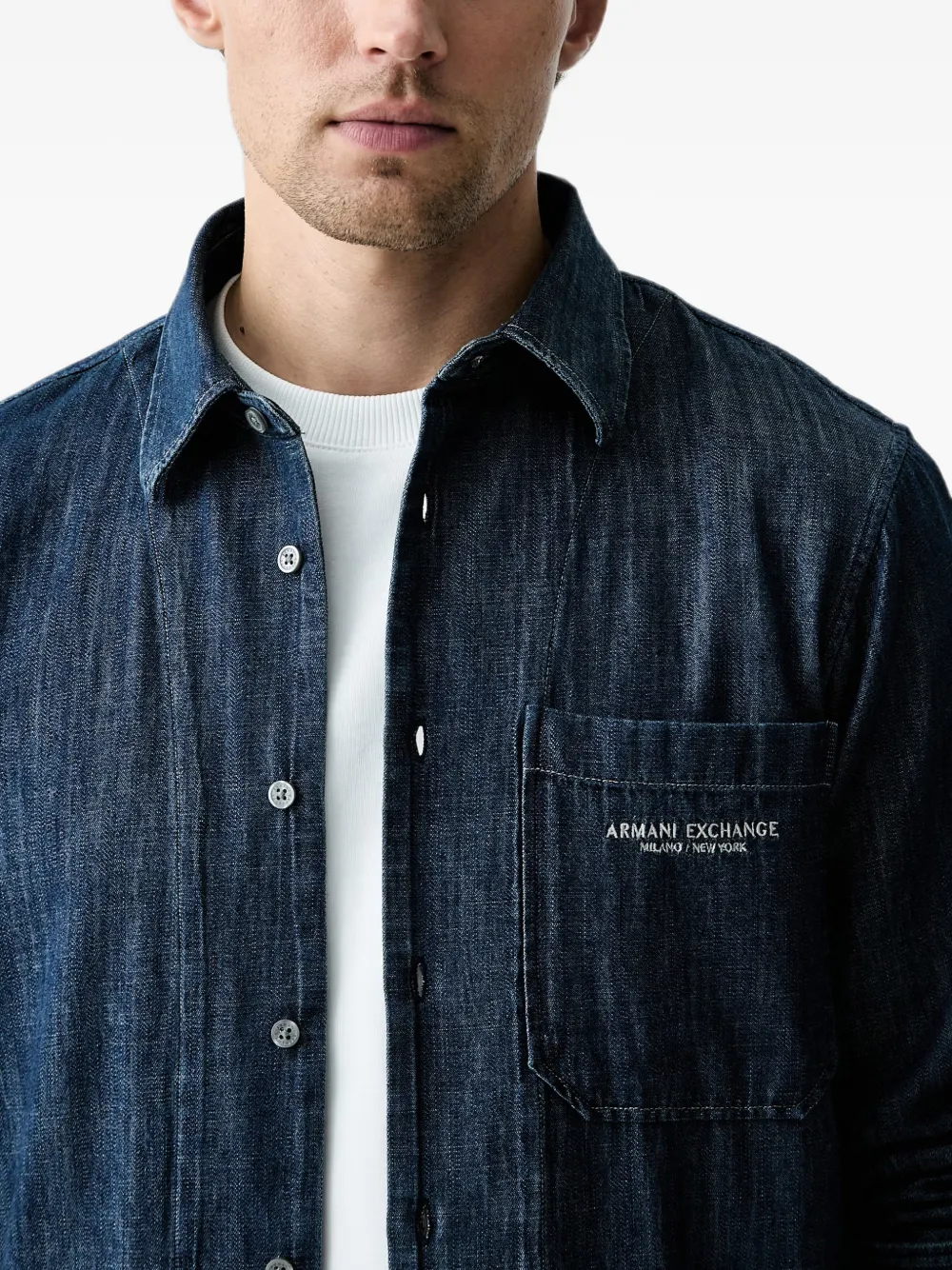 Armani Exchange Overhemd met geborduurd logo Blauw
