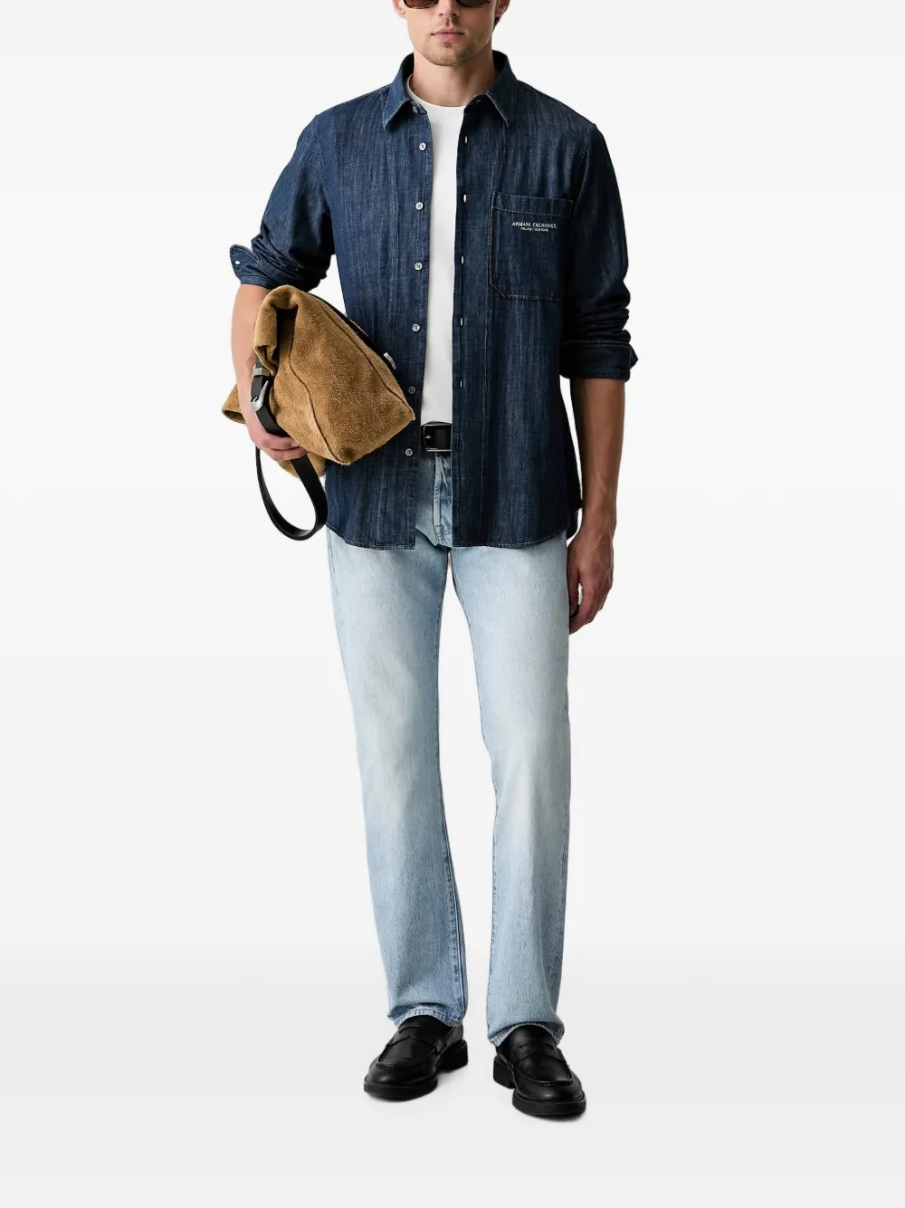 Armani Exchange Overhemd met geborduurd logo Blauw