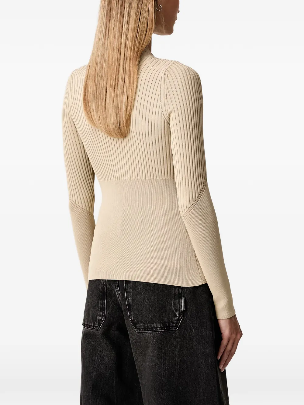 Armani Exchange Geribbelde trui met geborduurd logo Beige