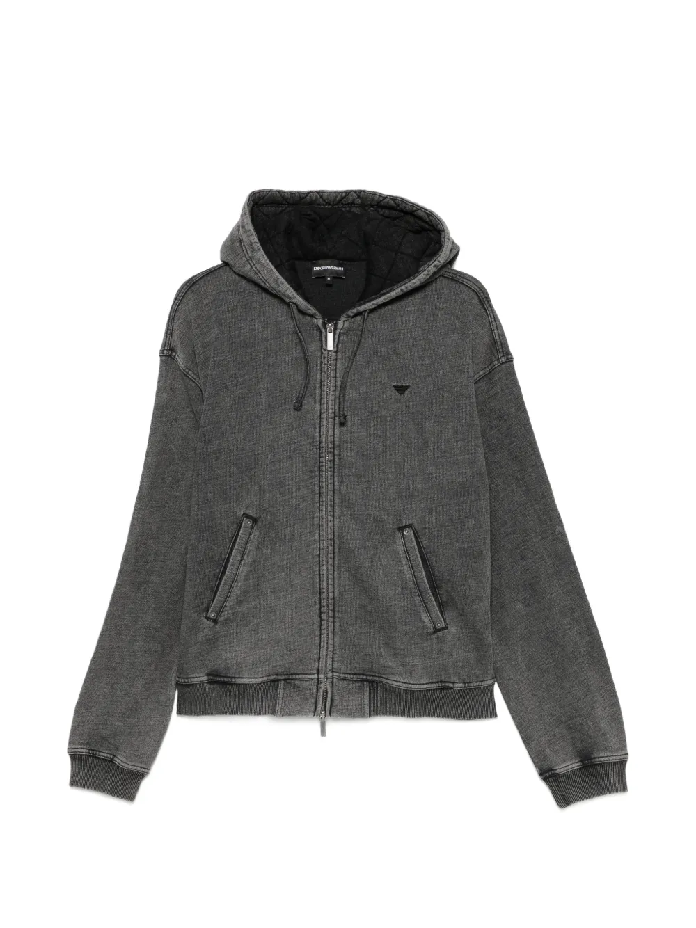 Emporio Armani faded-effect logo-patch hoodie - Grigio