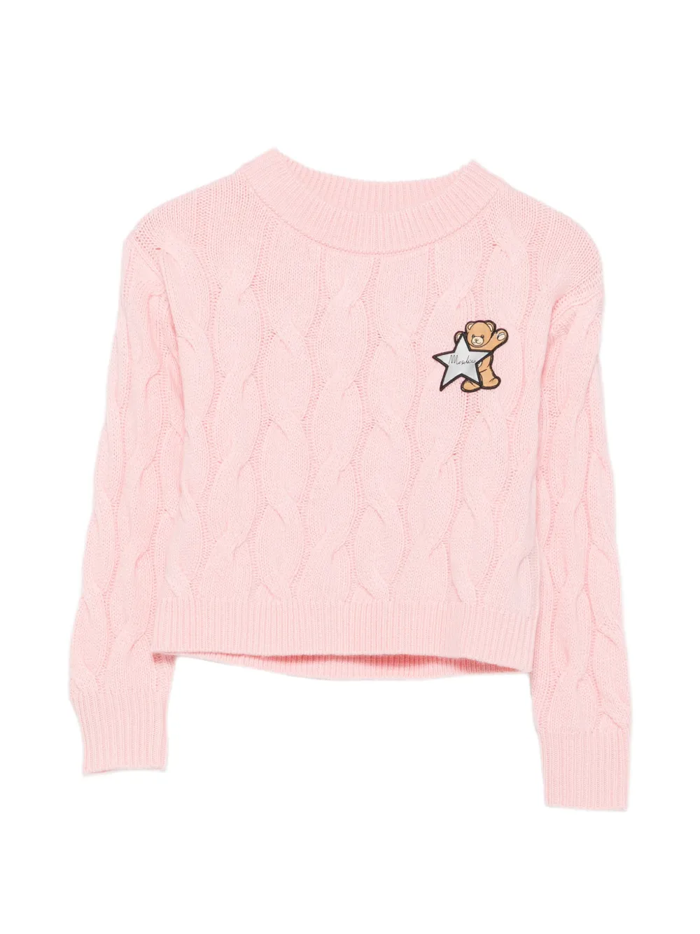Moschino Kids Teddy Bear cable-knit sweater - Rosa