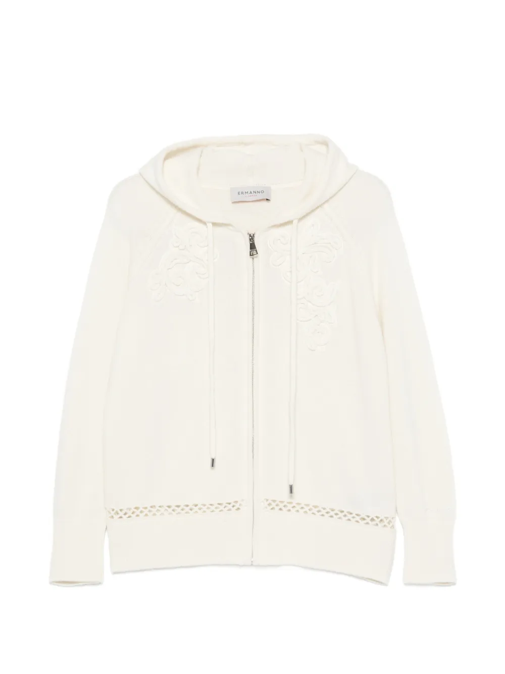 ERMANNO FIRENZE floral-embroidered open-knit hoodie - Nude