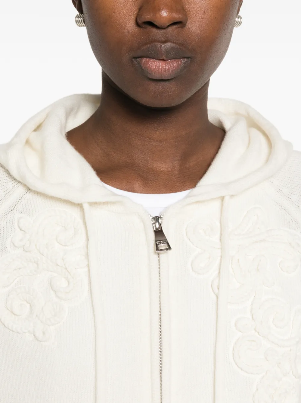 ERMANNO FIRENZE Opengebreide hoodie met geborduurde bloemen Beige