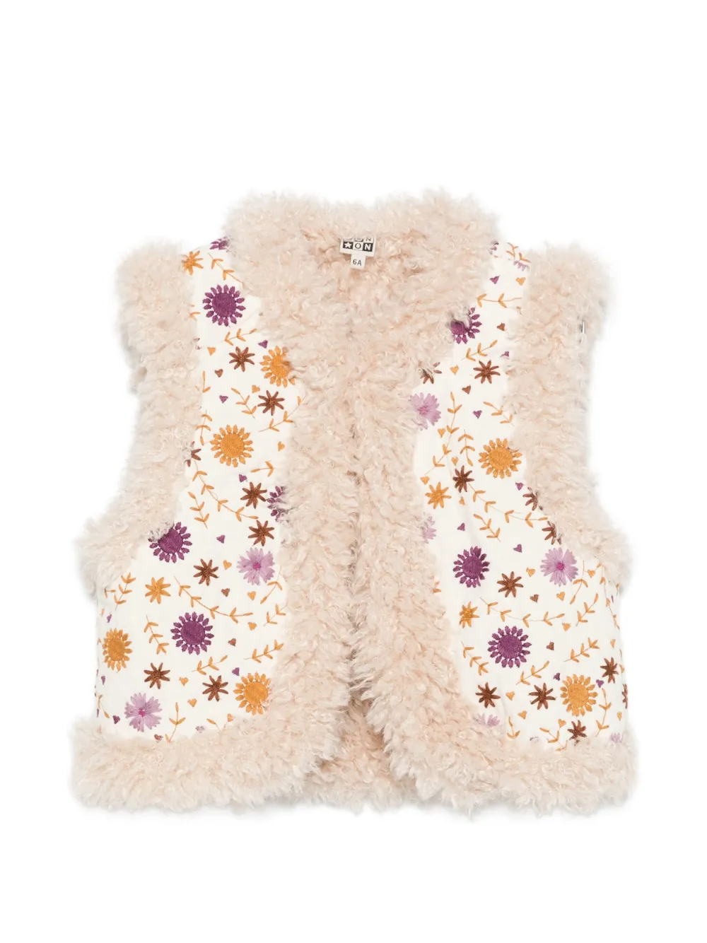 Bonton Bestickte Weste mit Faux Shearling - Weiß