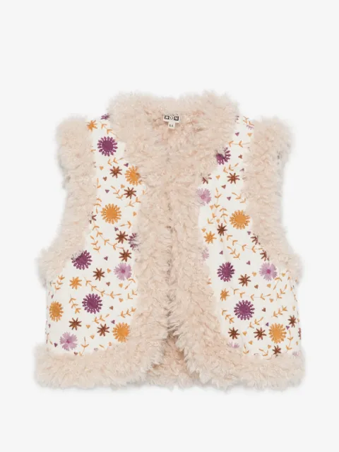Bonton embroidered faux-shearling-trim gilet