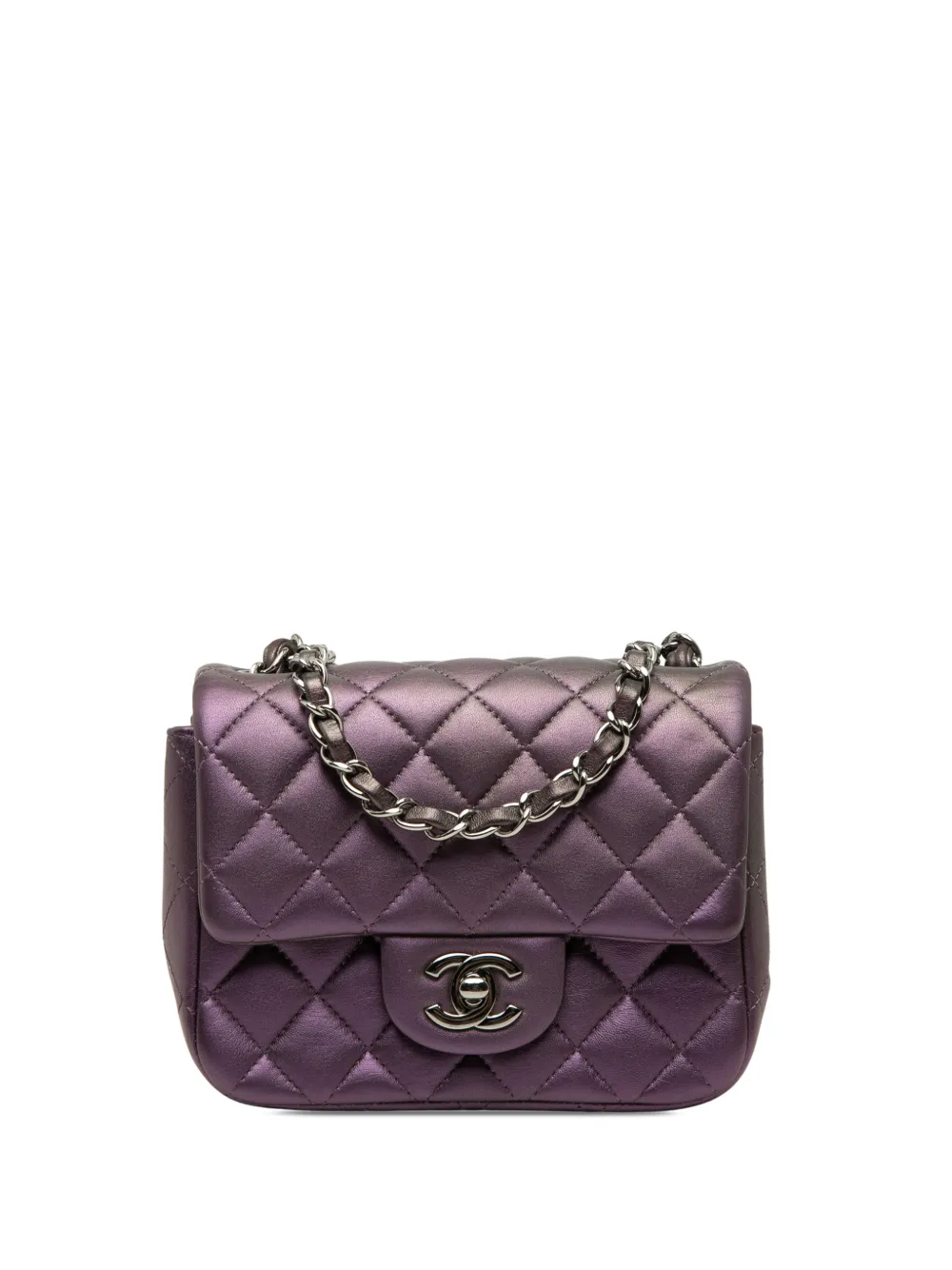 CHANEL Pre-Owned 2017-2018 Mini Square Classic Iridescent Lambskin Single Flap crossbody bag - Viola