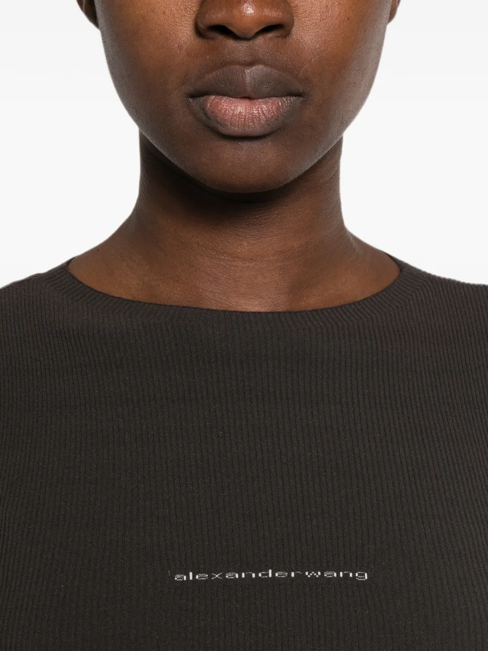 Alexander Wang Ribgebreid T-shirt met logoprint Bruin