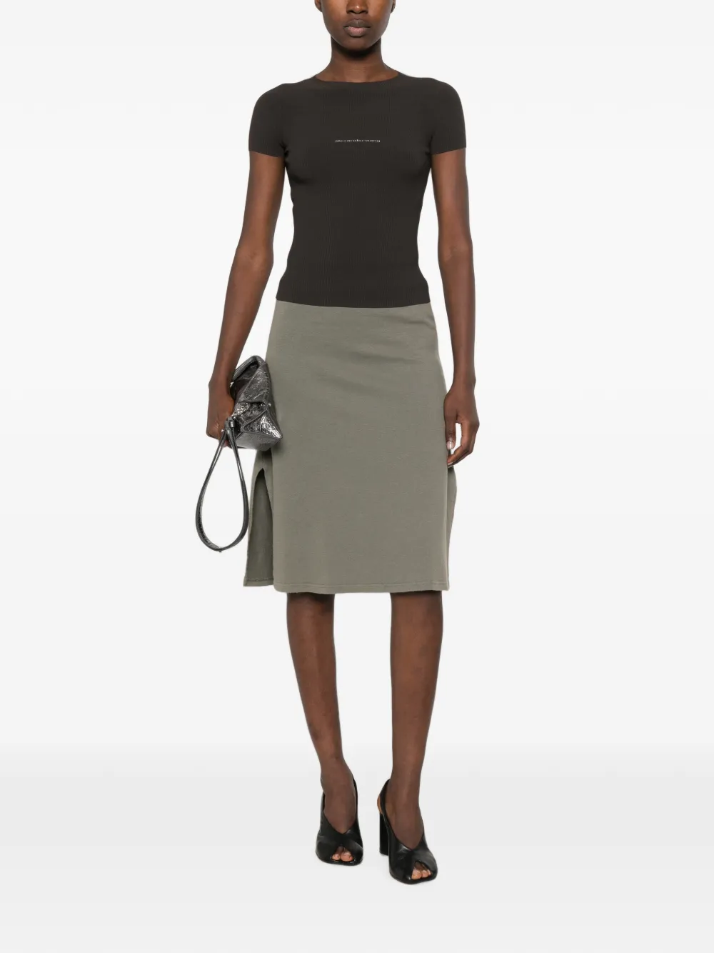 Alexander Wang Ribgebreid T-shirt met logoprint Bruin