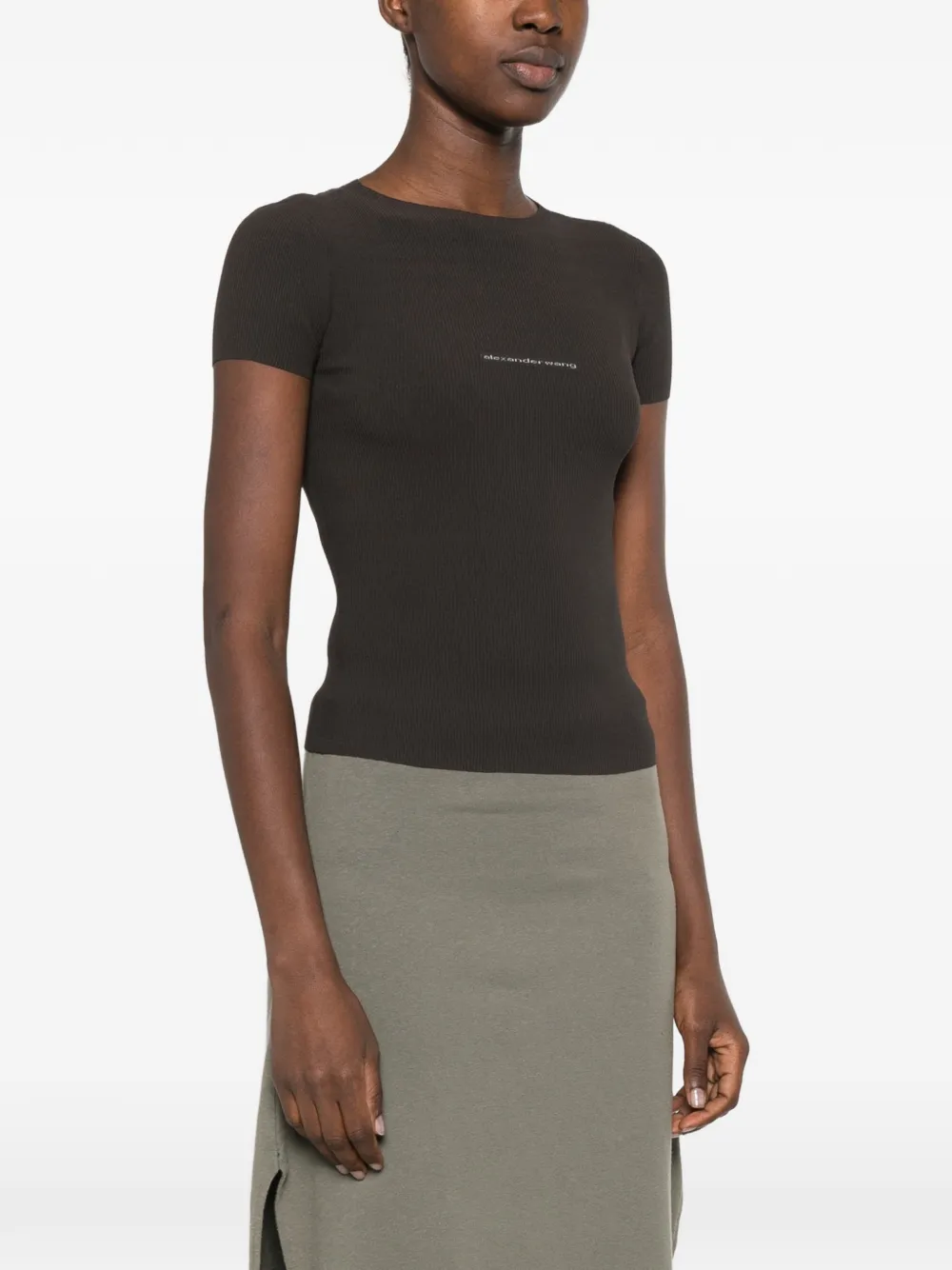 Alexander Wang Ribgebreid T-shirt met logoprint Bruin