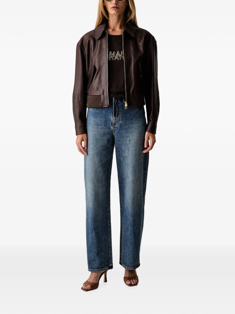 Armani Exchange T-shirt met logoprint Bruin