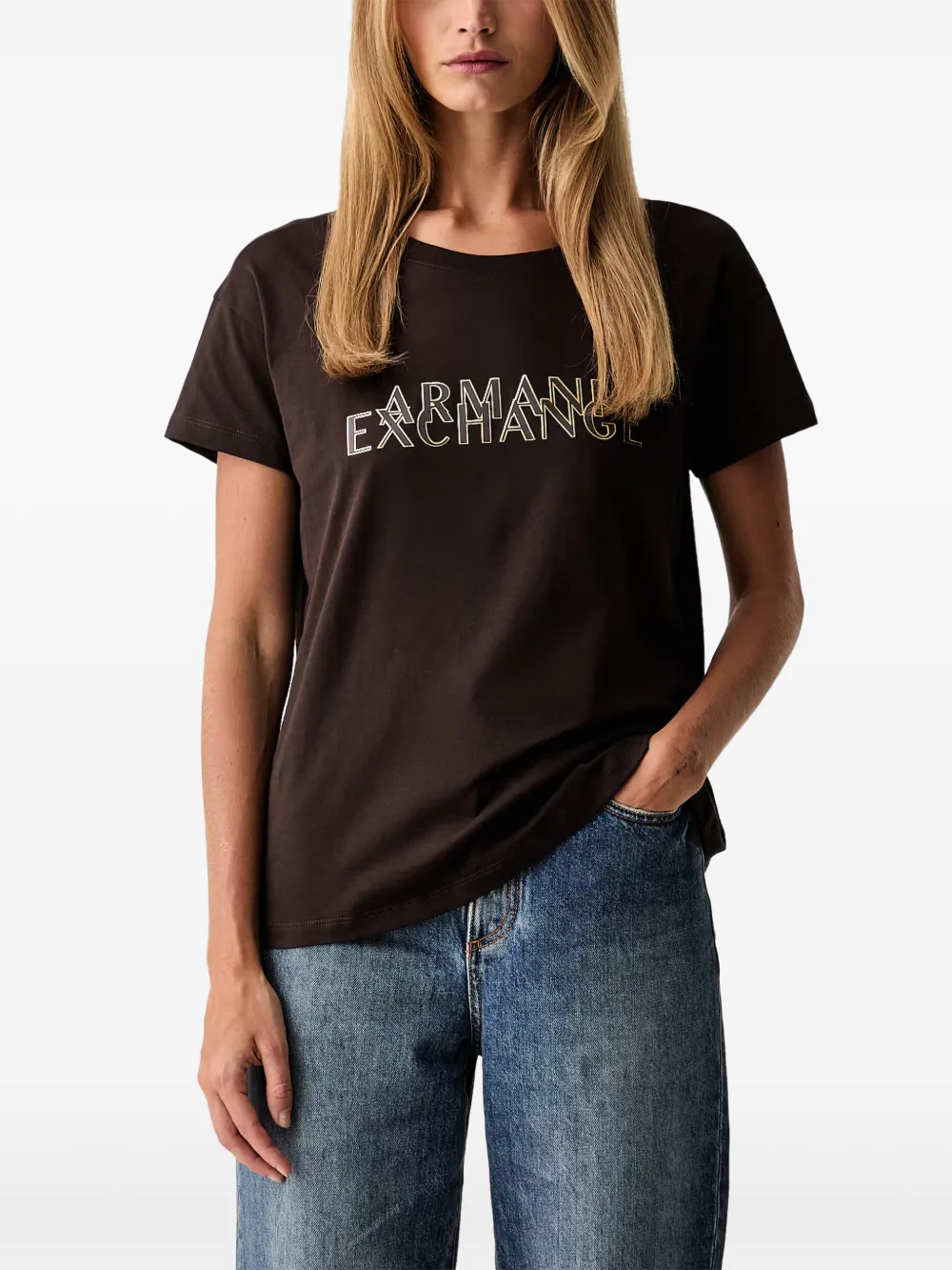 Armani Exchange logo-print T-shirt - Marrone