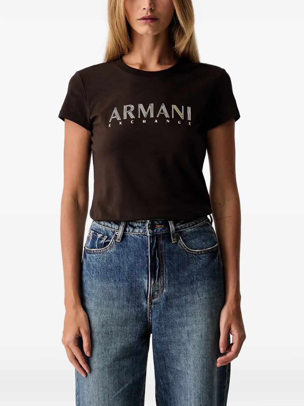 Armani Exchange logo-print short-sleeved T-shirt - Marrone
