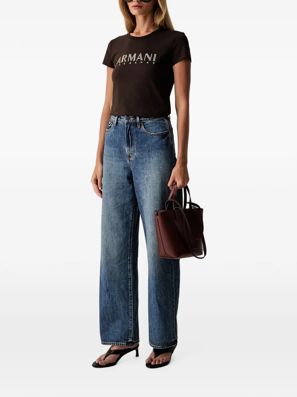 Armani Exchange T-shirt met logoprint Bruin