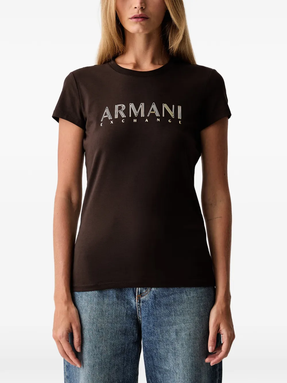 Armani Exchange T-shirt met logoprint Bruin