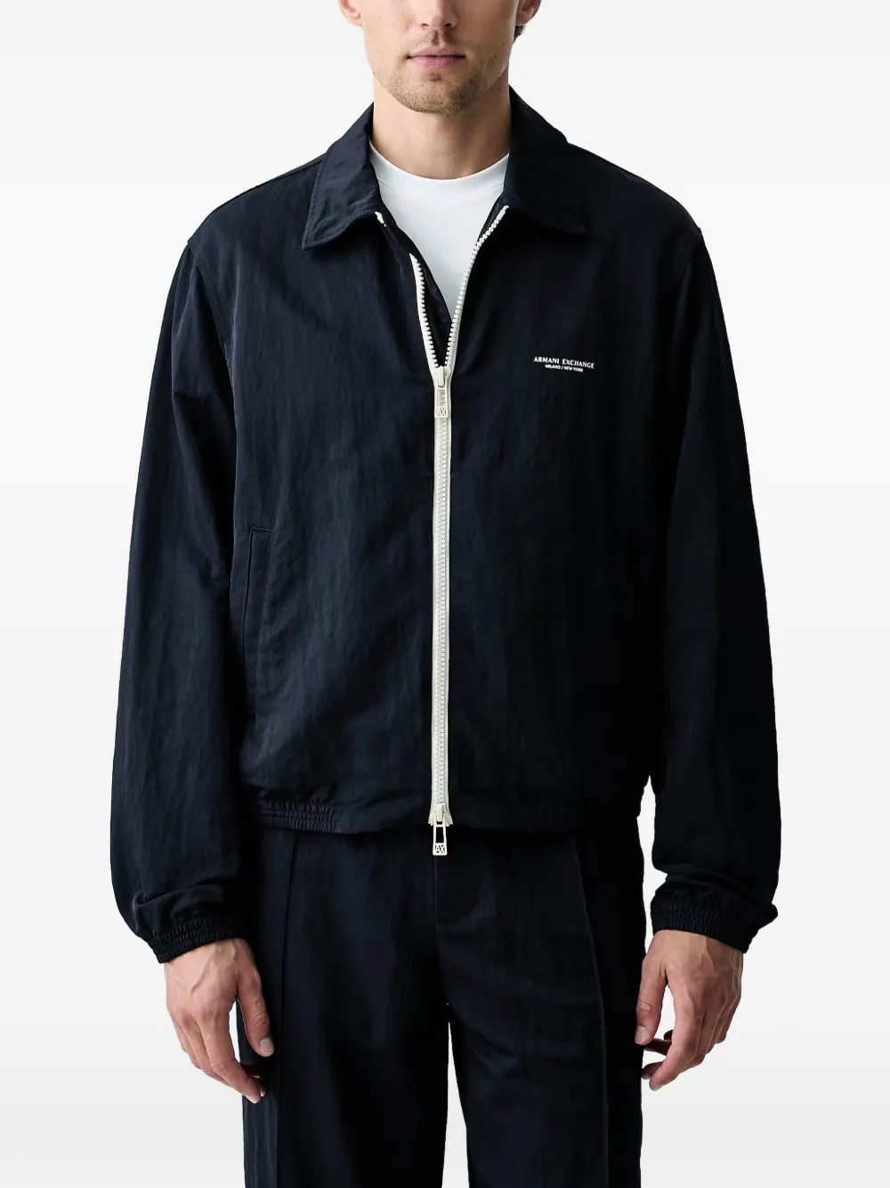 Armani Exchange logo-print zip-up jacket - Blau