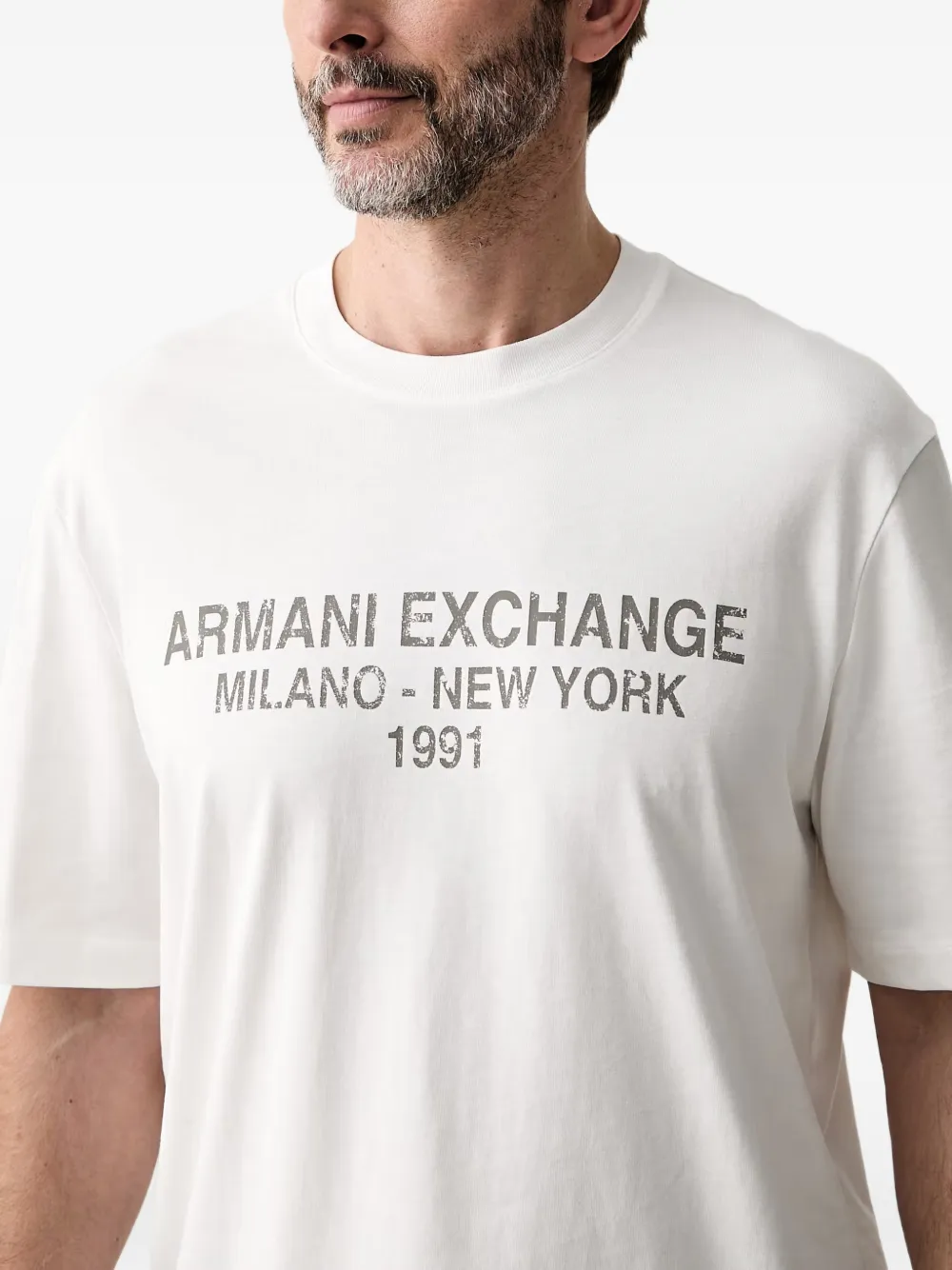Armani Exchange logoprint T-shirt met ronde hals en geverfd effect Wit