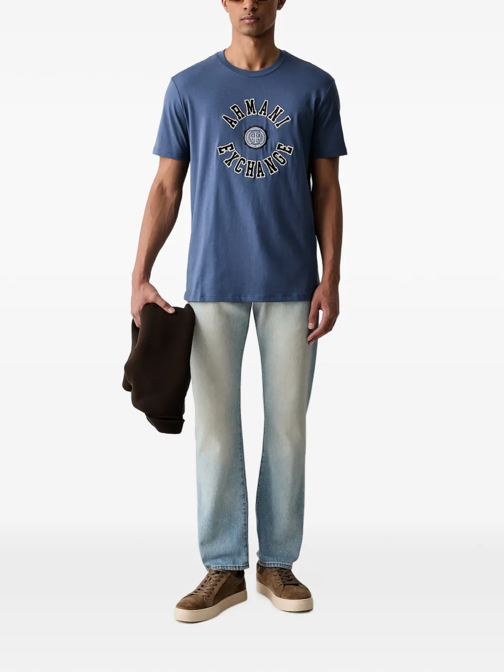 Armani Exchange Katoenen T-shirt met logopatch Blauw