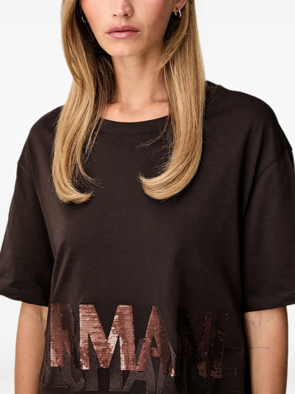 Armani Exchange T-shirt met pailletten logo Bruin