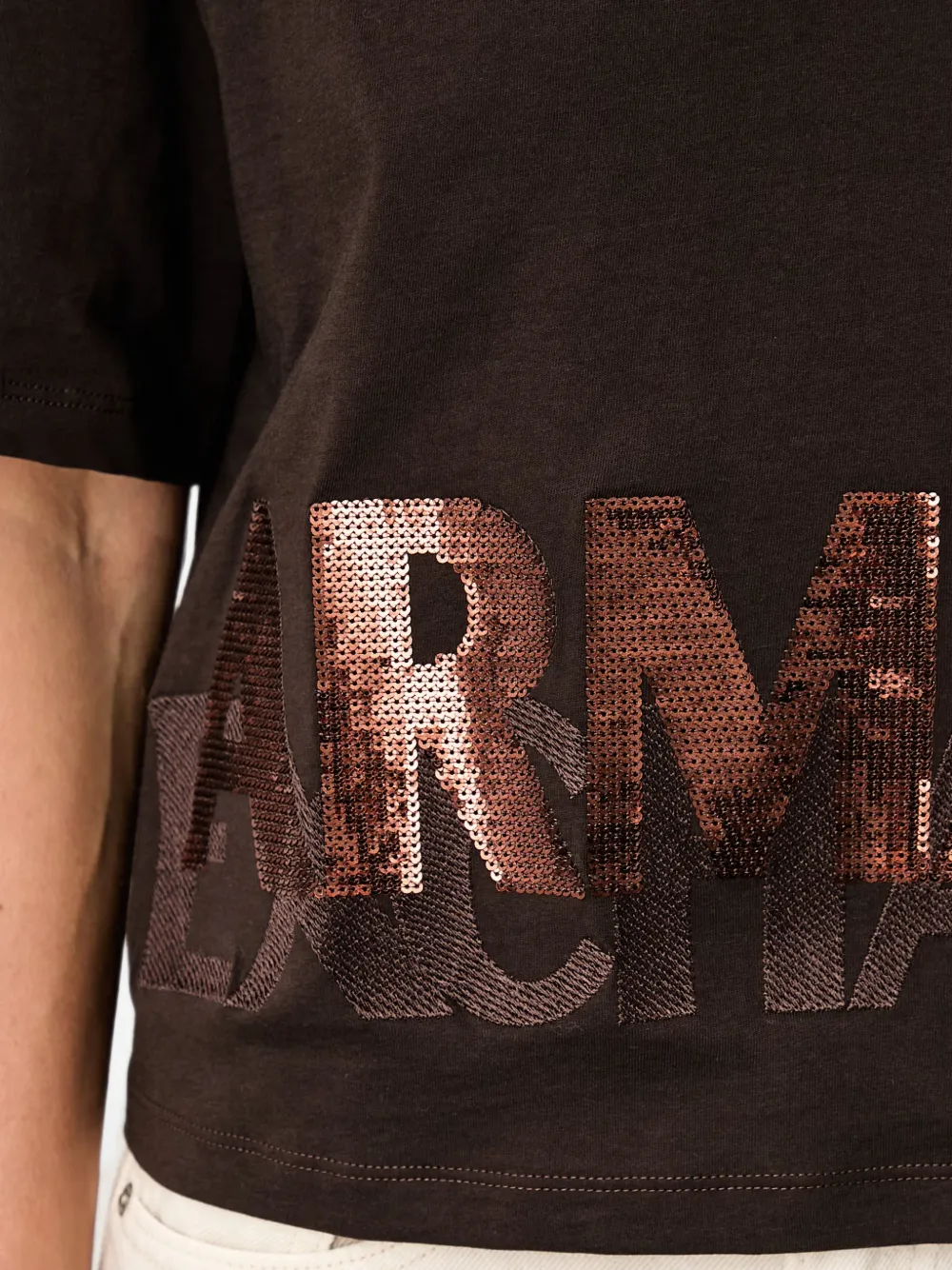 Armani Exchange T-shirt met pailletten logo Bruin